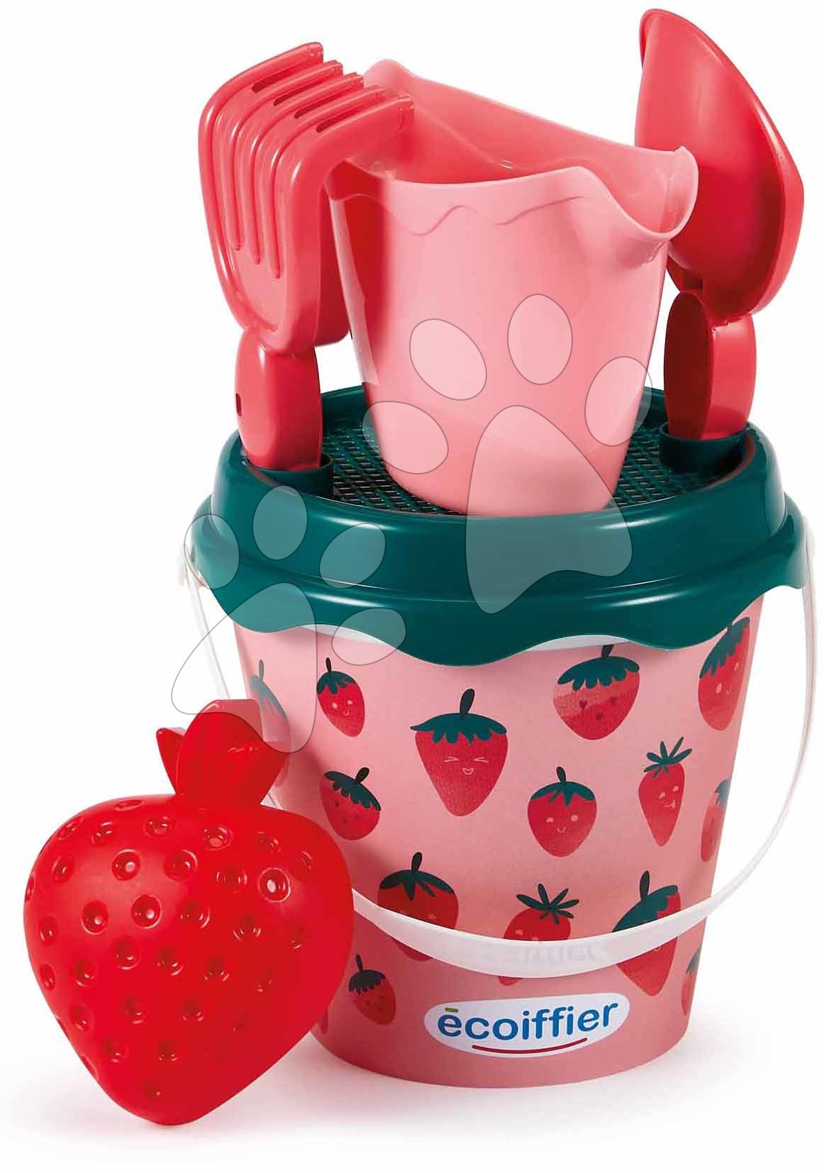 Vedro set s krhlou Strawberry Bucket Beach Écoiffier 17 cm výška 6 dielov s lopatkou hrabličkami a formičkou od 18 mes
