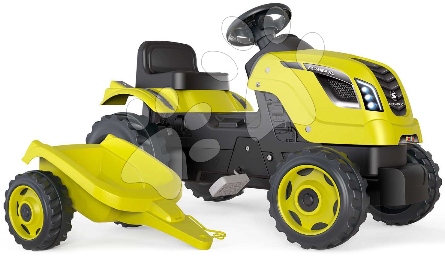 Otroška vozila na pedala - Traktor na pedale in prikolica Farmer XL GreenTractor+Trailer Smoby zelen z nastavljivim sedežem in zvokom 142 cm