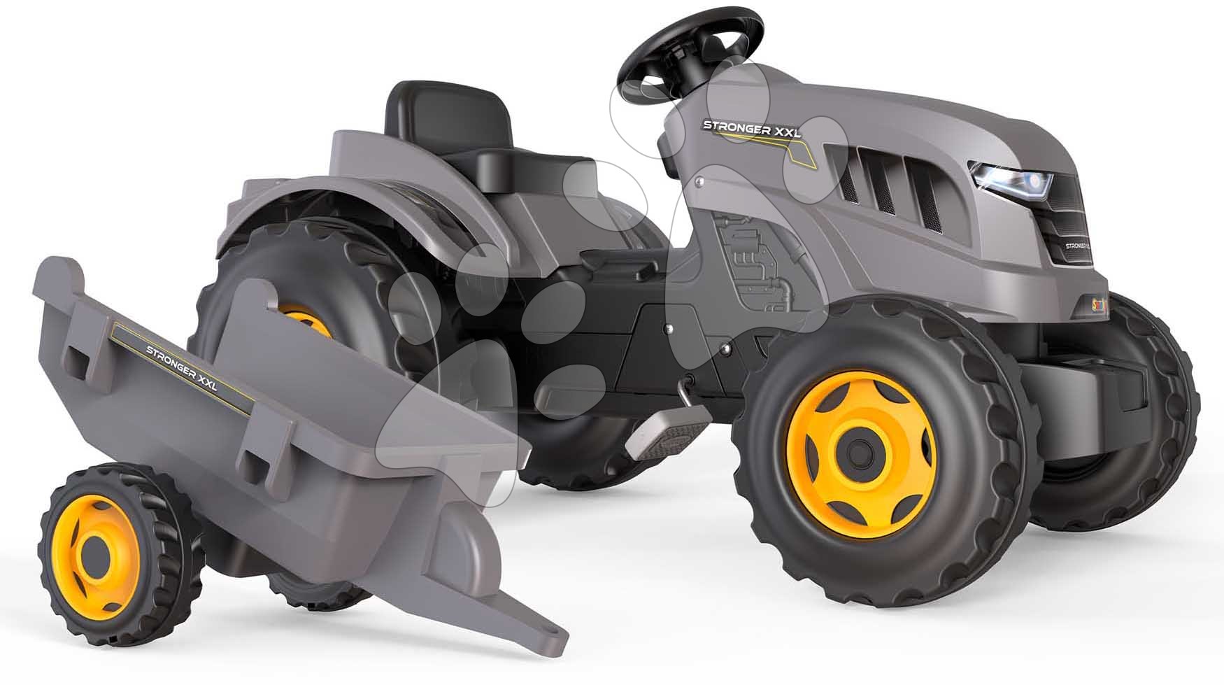 Detské šliapacie vozidlá - Traktor na šľapanie a príves Stronger XXL Tractor+Trailer Smoby s polohovateľným sedadlom a zvukom na volante 161 cm
