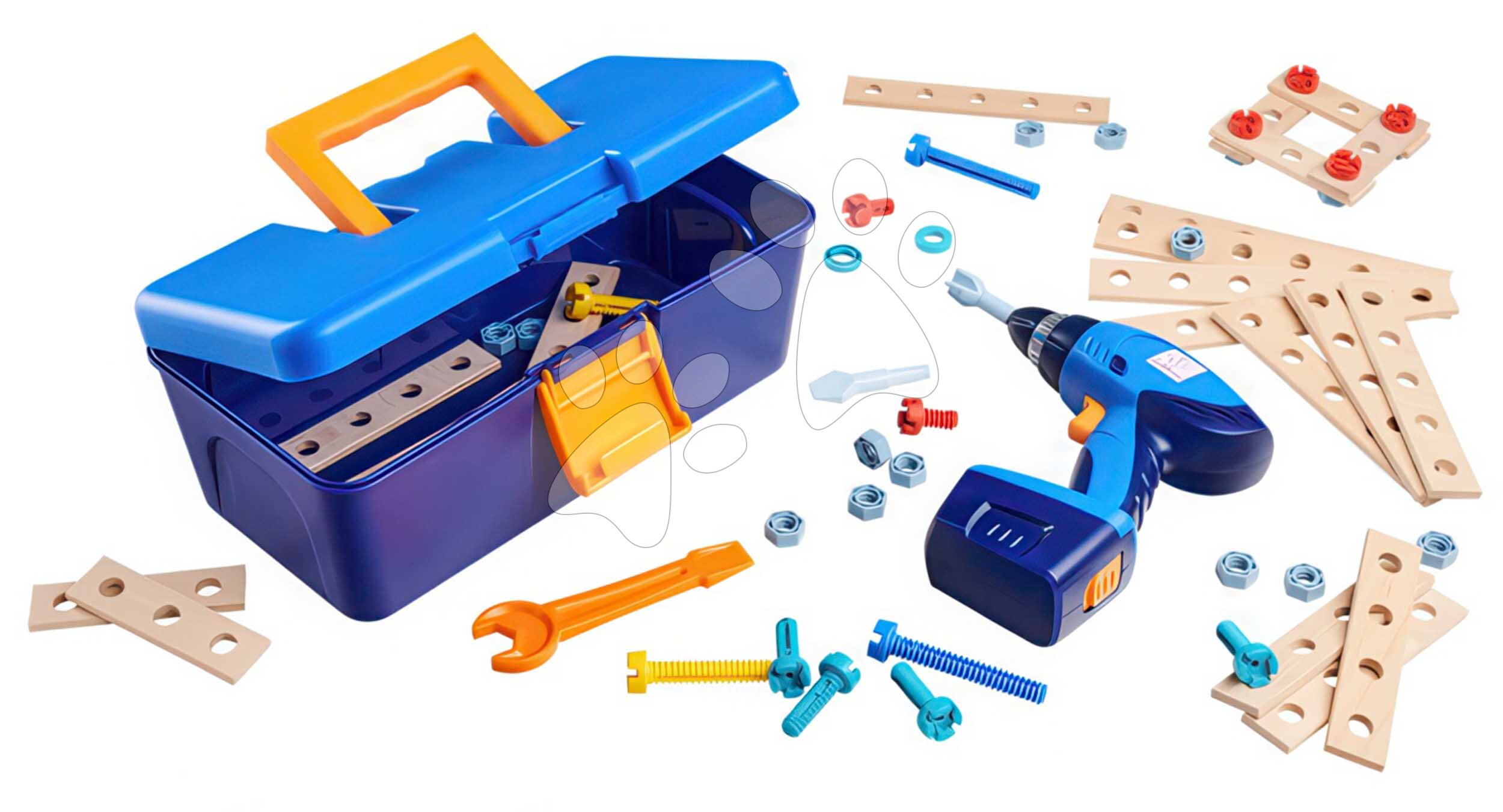 Fa építőjáték fúróval kofferben Construct Toolbox with Drill Eichhorn cserélhető fejekkel 65 drb 3 évtől