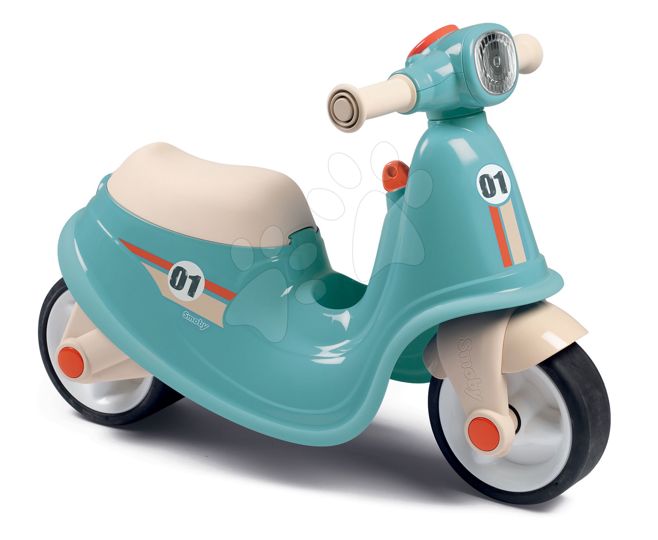 E-shop Odrážadlo motorka s reflektorom Scooter Blue Smoby s gumenými kolesami modro-šedé od 18 mes