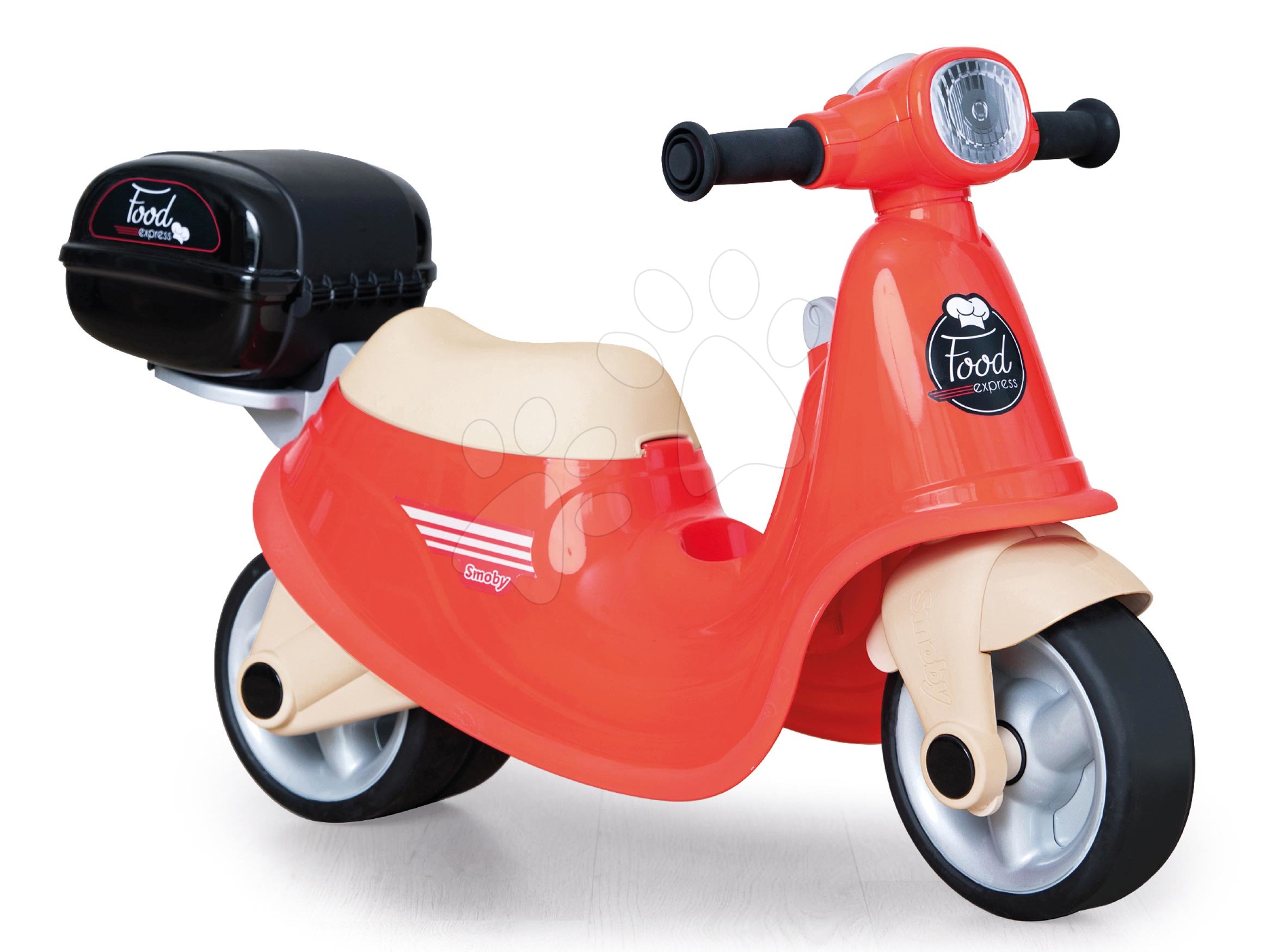 Odrážadlo Donáška Jedla Scooter Ride-On Food Express Smoby s uzamykateľným kufrom a tiché gumené kolesá od 18 mes