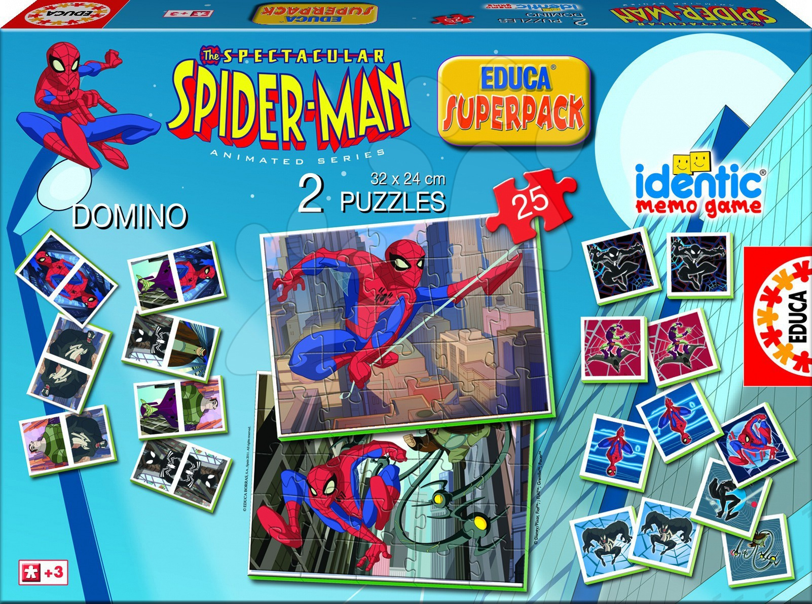Progresívne detské puzzle - Superpack Spiderman - 2x puzzle, 1x pexeso a 1x domino 32*24 cm 