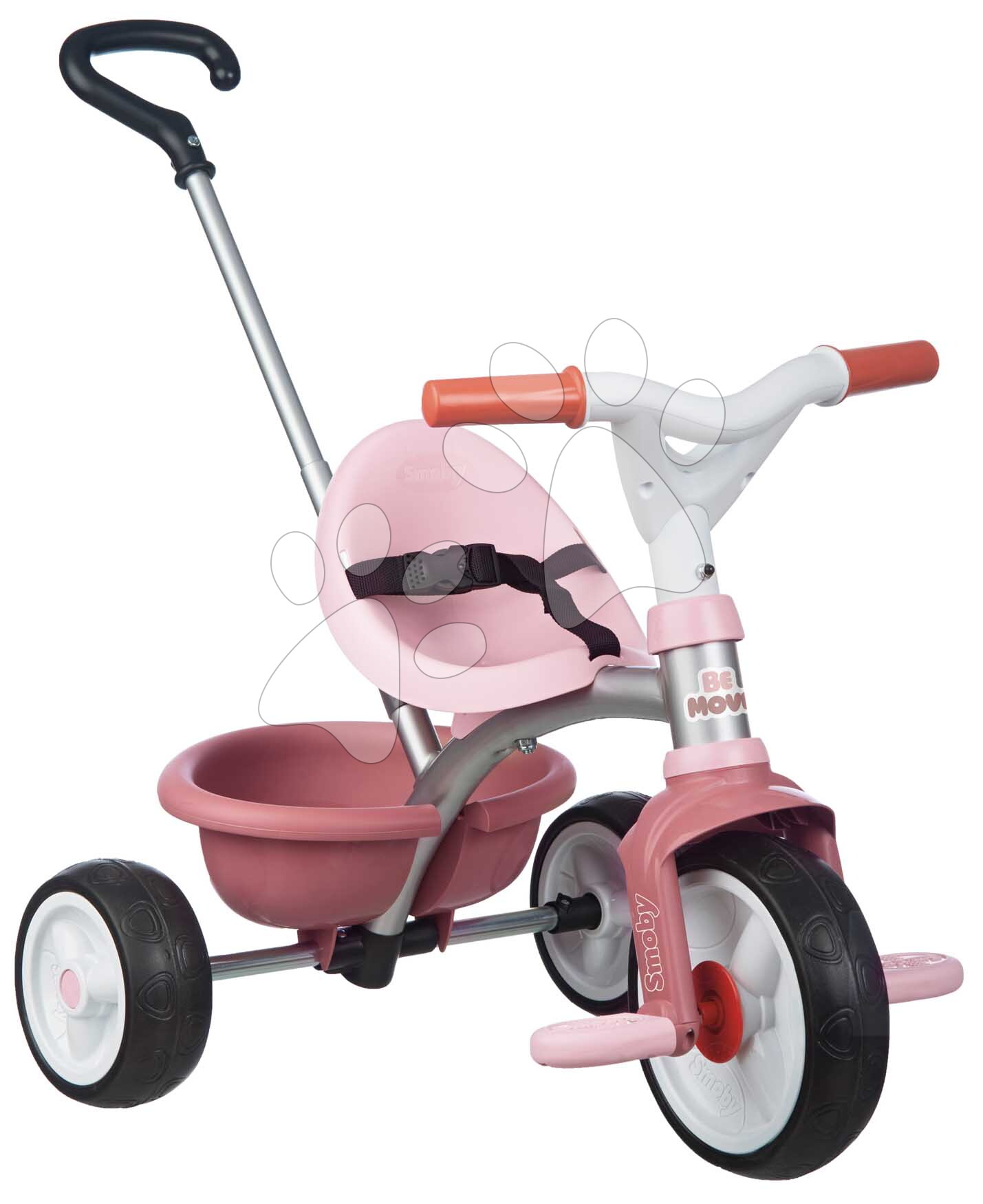 Tricikli szabadonfutó első kerékkel Be Move Pink Tricycle Smoby állítható 95 cm tolókarral és halk EVA kerekekkel rózsaszín 15 hó-tól