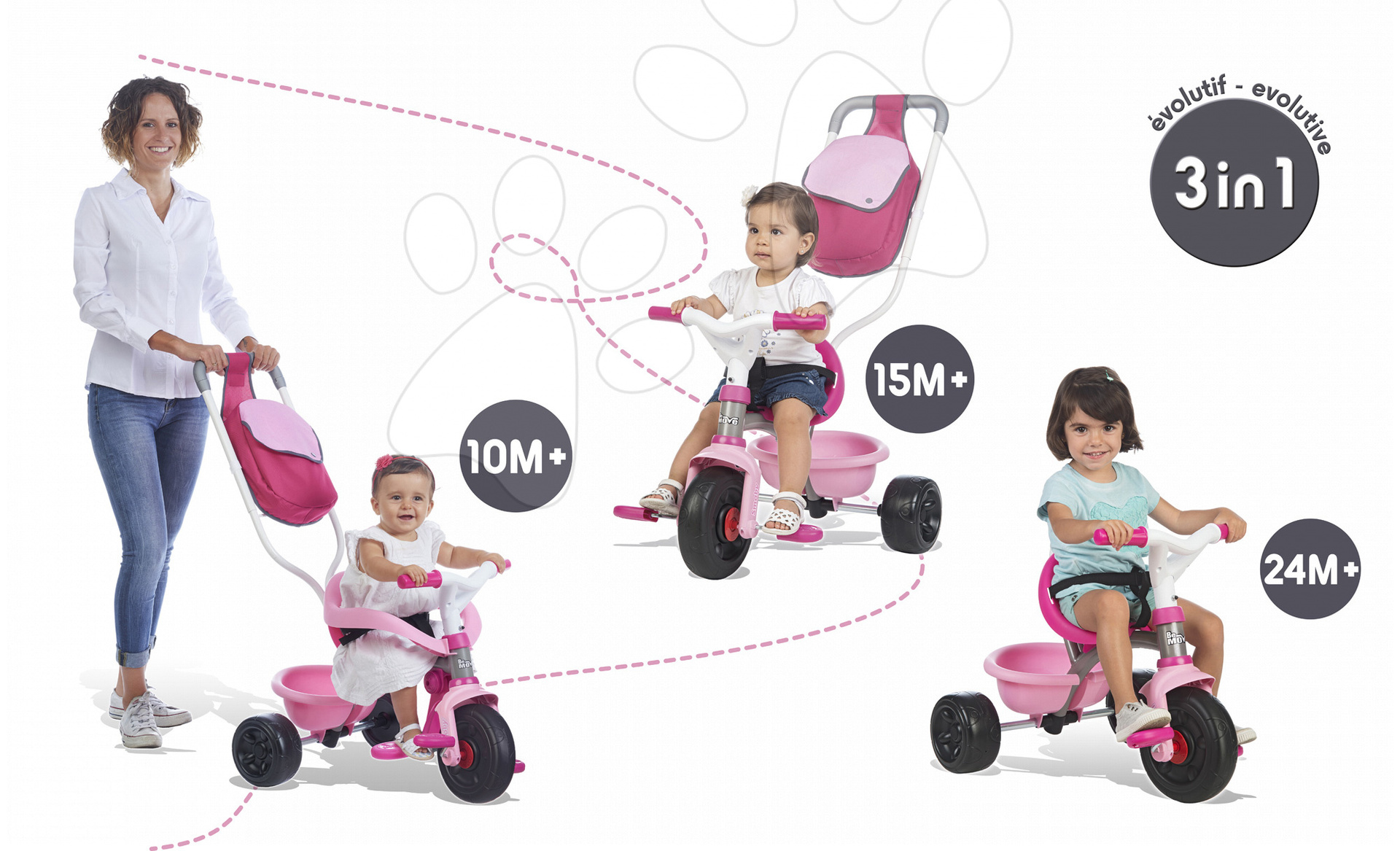 SMOBY Tricycle Enfant Evolutif Be Fun Confort Rose