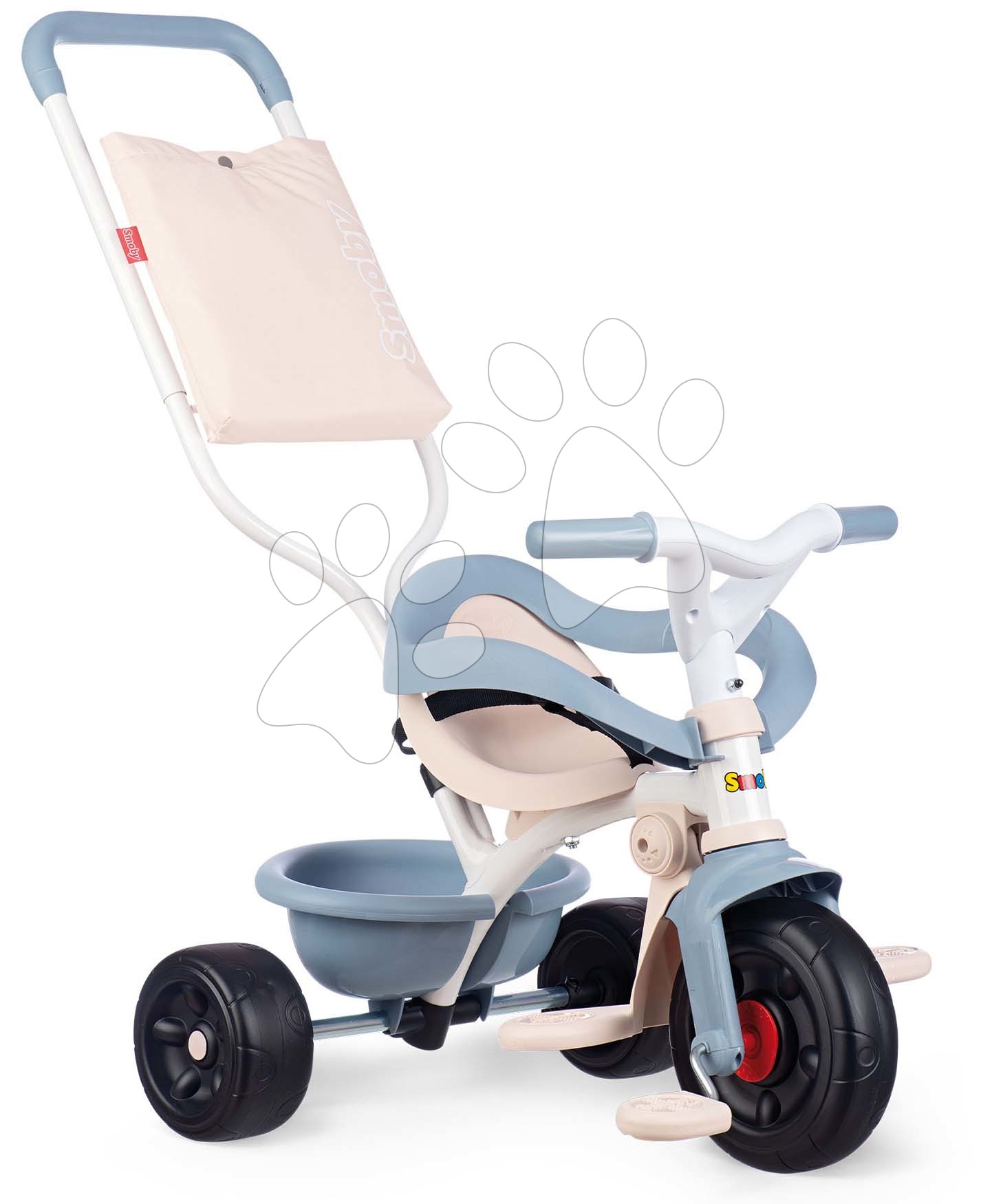 E-shop Trojkolka Be Fun Comfort Tricycle Blue Smoby s dvojitou vodiacou tyčou a taškou od 10 mes