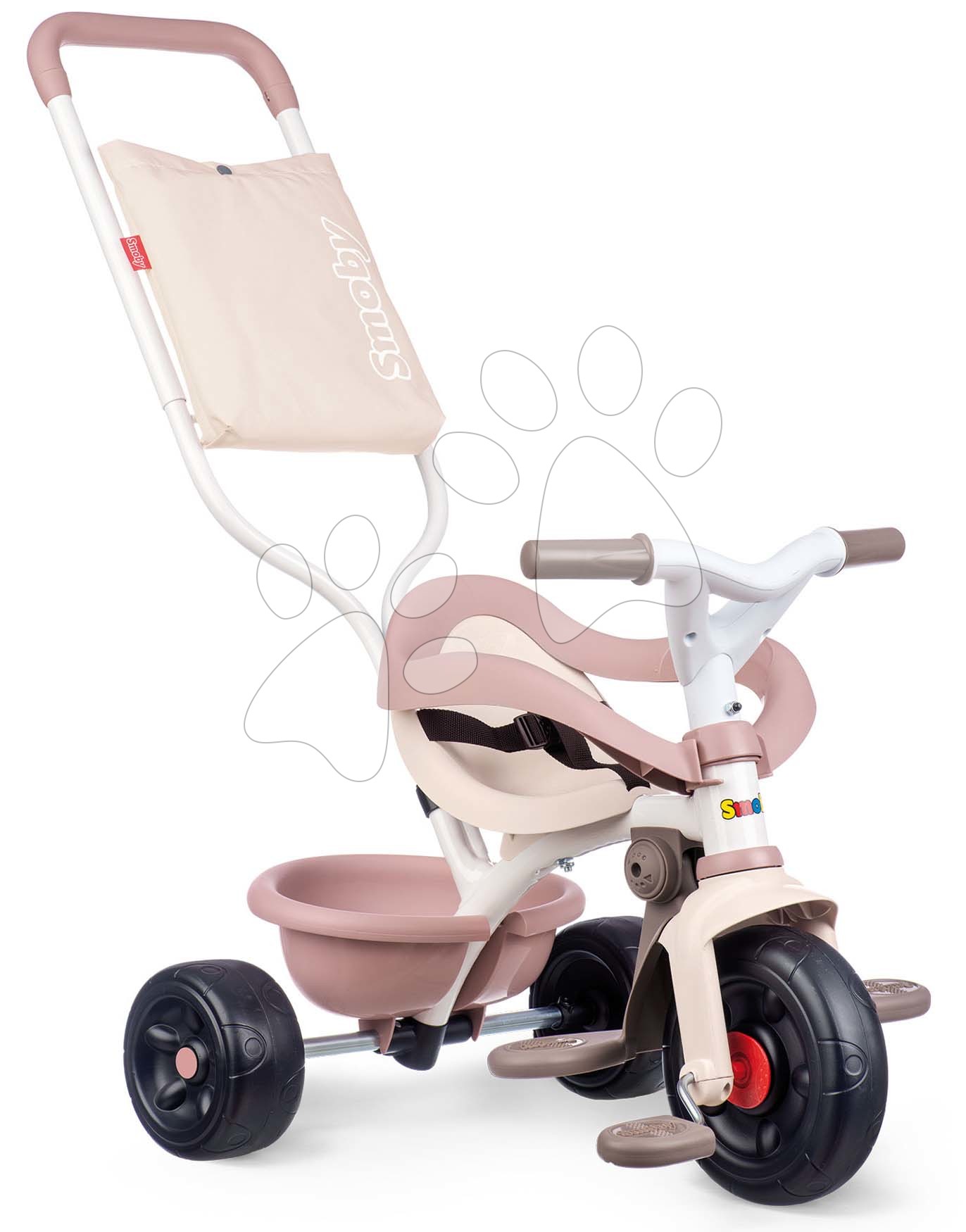 Trojkolky od 10 mesiacov - Trojkolka Be Fun Comfort Tricycle Pink Smoby s dvojitou vodiacou tyčou a taškou od 10 mes