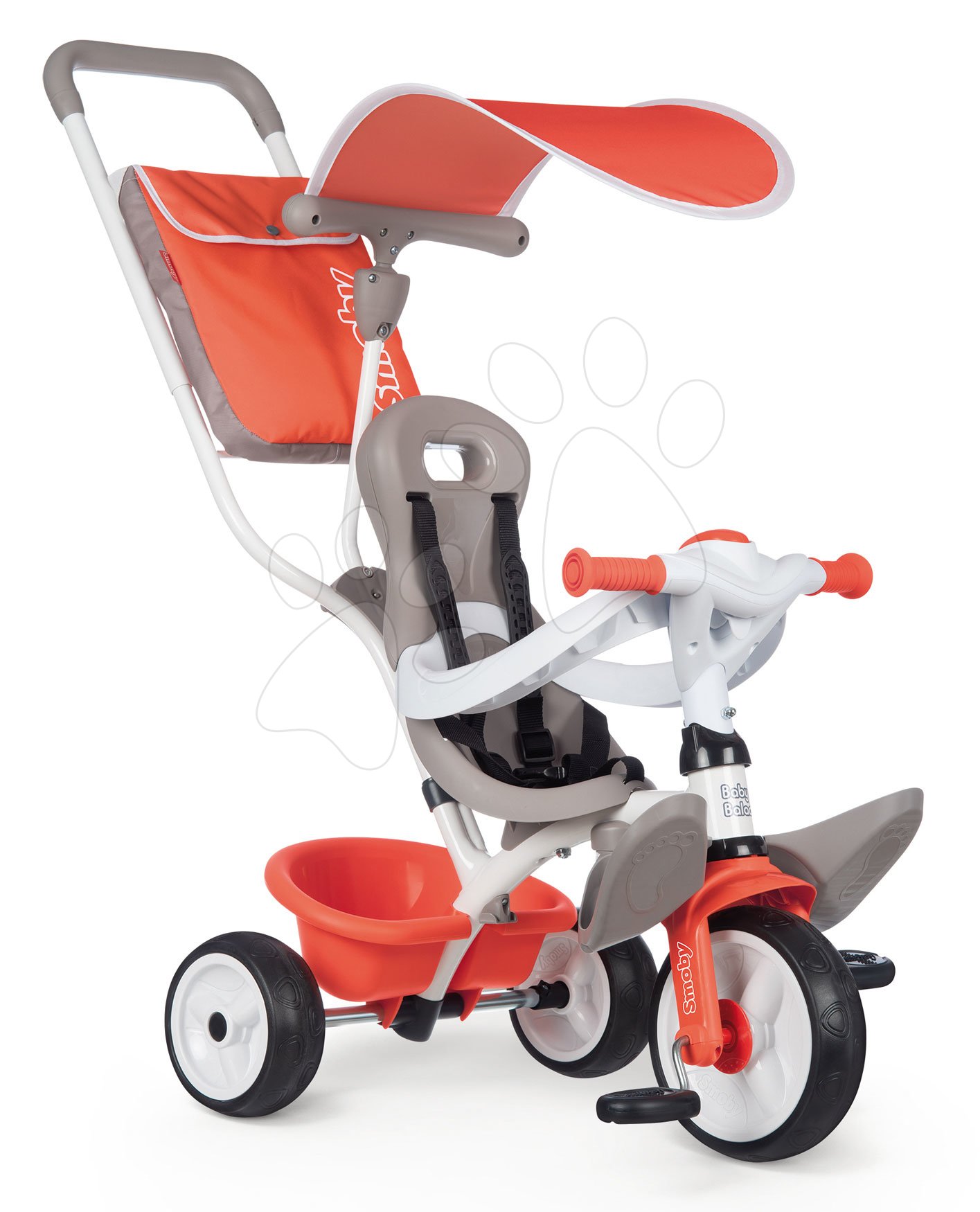 Tříkolky od 10 měsíců - Tříkolka s vysokou opěrkou Baby Balade Tricycle Red Smoby se slunečníkem a EVA koly červená od 10 měsíců