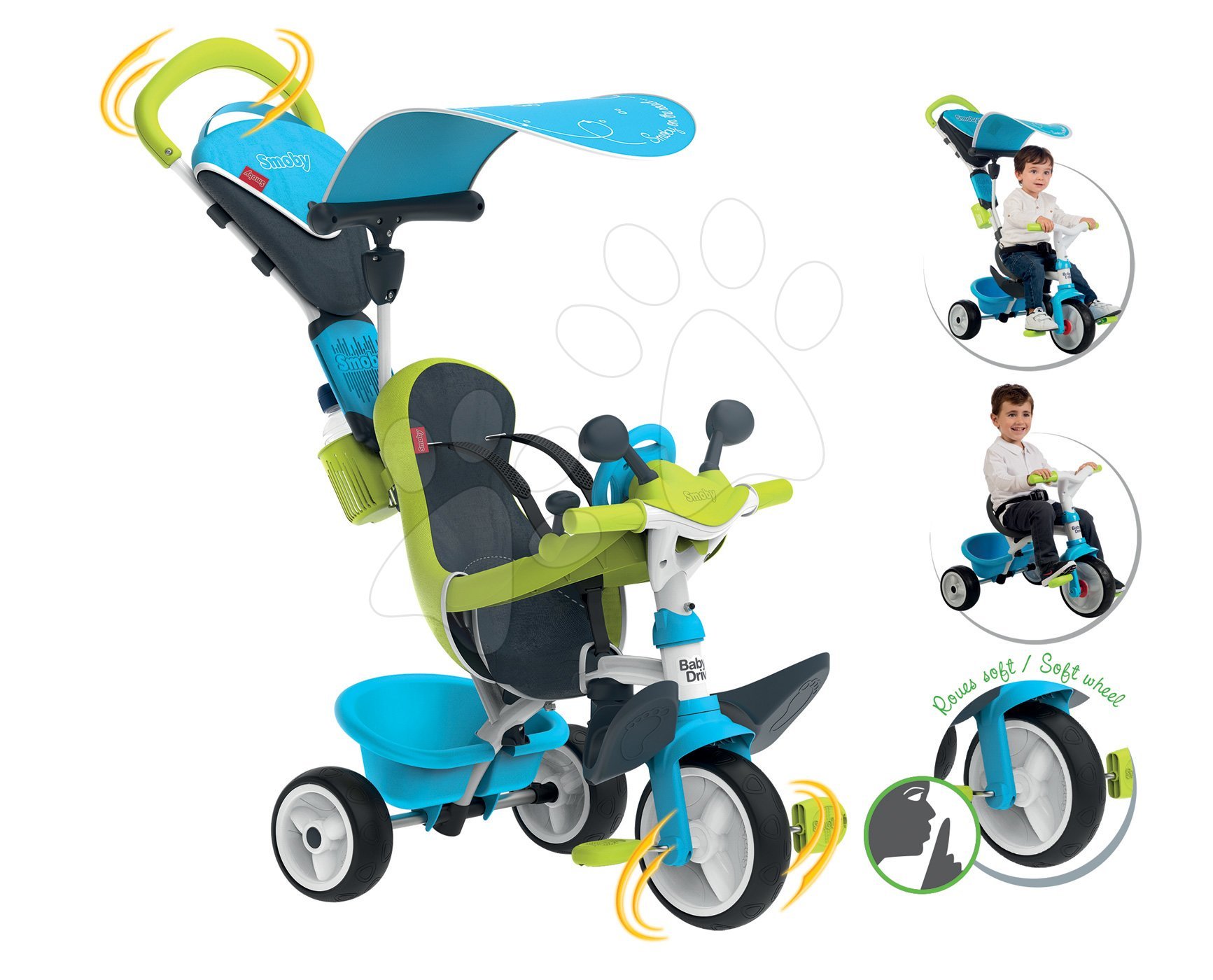 E-shop Smoby trojkolka Baby Driver Comfort Blue Smoby s EVA kolieskami modrá 741200