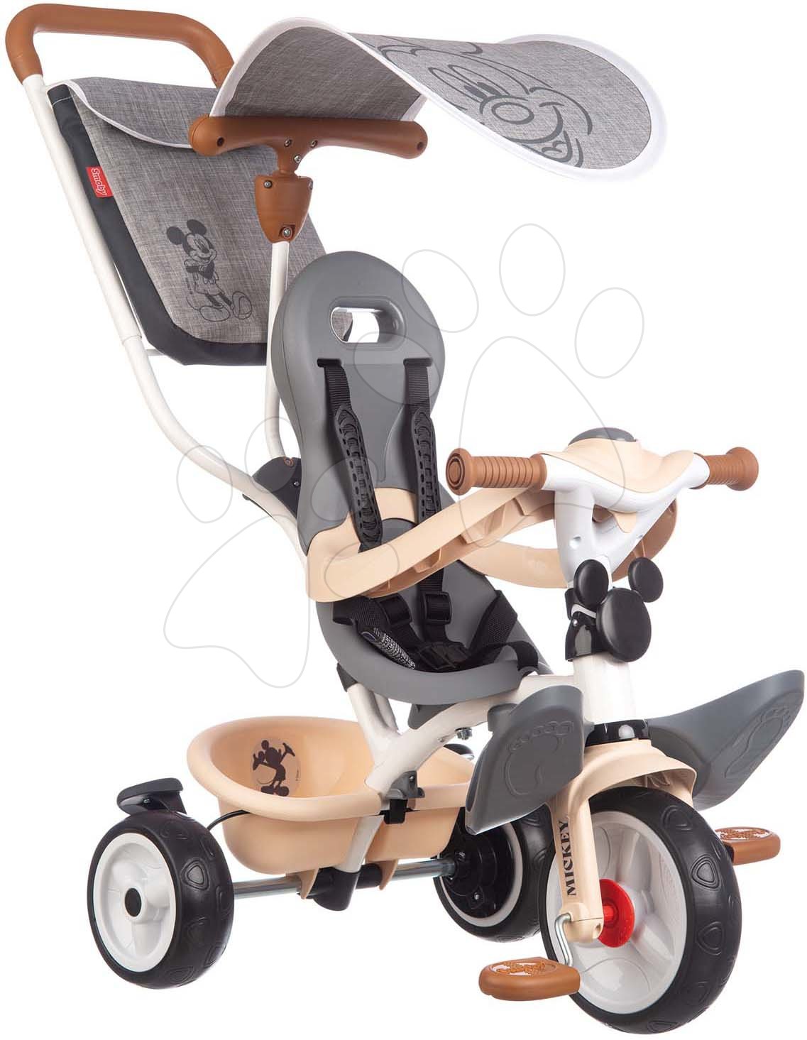 Tricikli od 10. meseca - Tricikel in voziček v enem z visokim naslonom Mickey Disney Baby Balade Plus Tricycle Smoby z zavoro in EVA kolesi od 10 mes