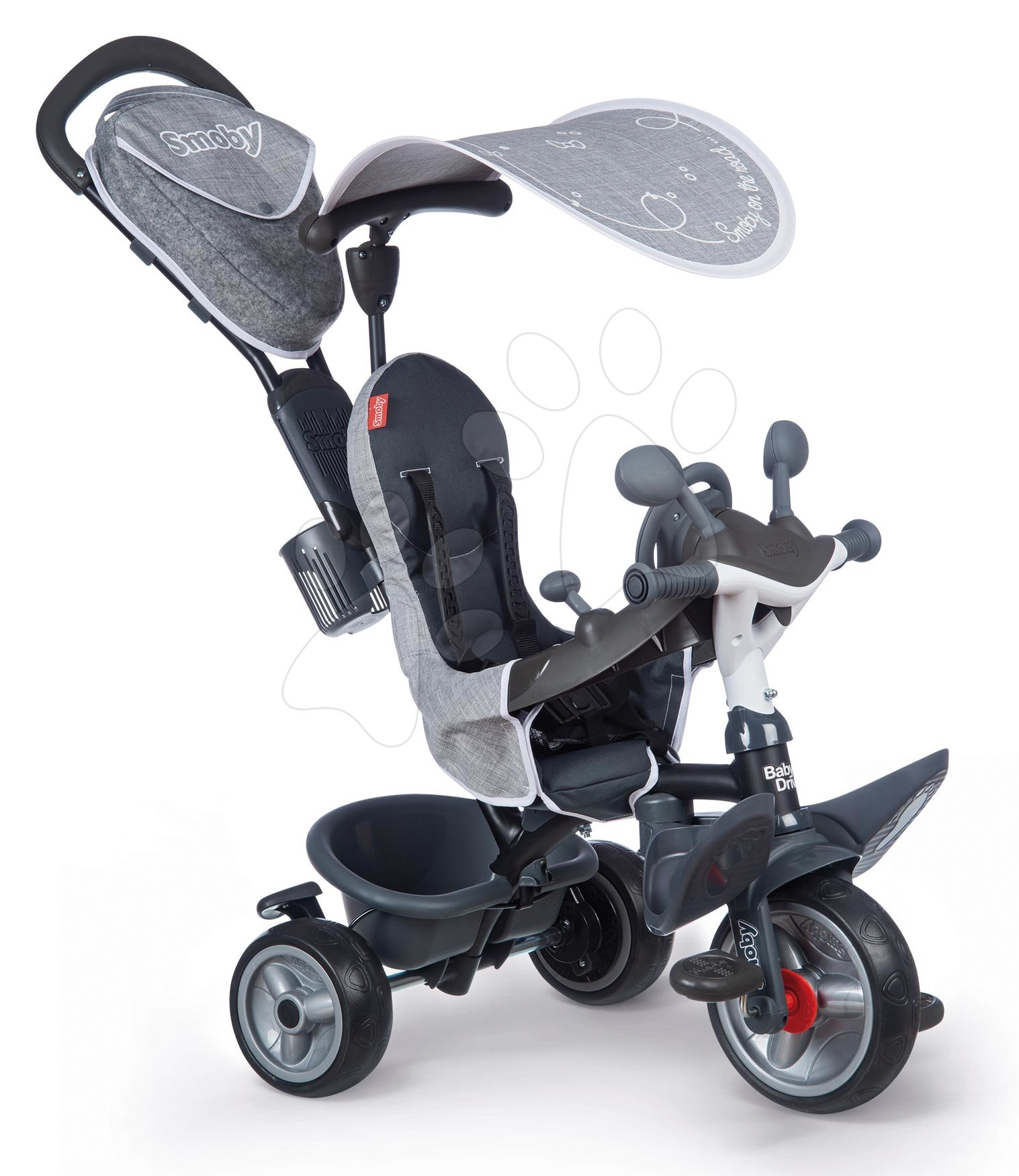 Tricikli od 10. meseca - Tricikel in voziček v enem z zavoro Baby Driver Plus Grey Smoby z EVA kolesi in intuitivnim vodenjem siv od 10 mes
