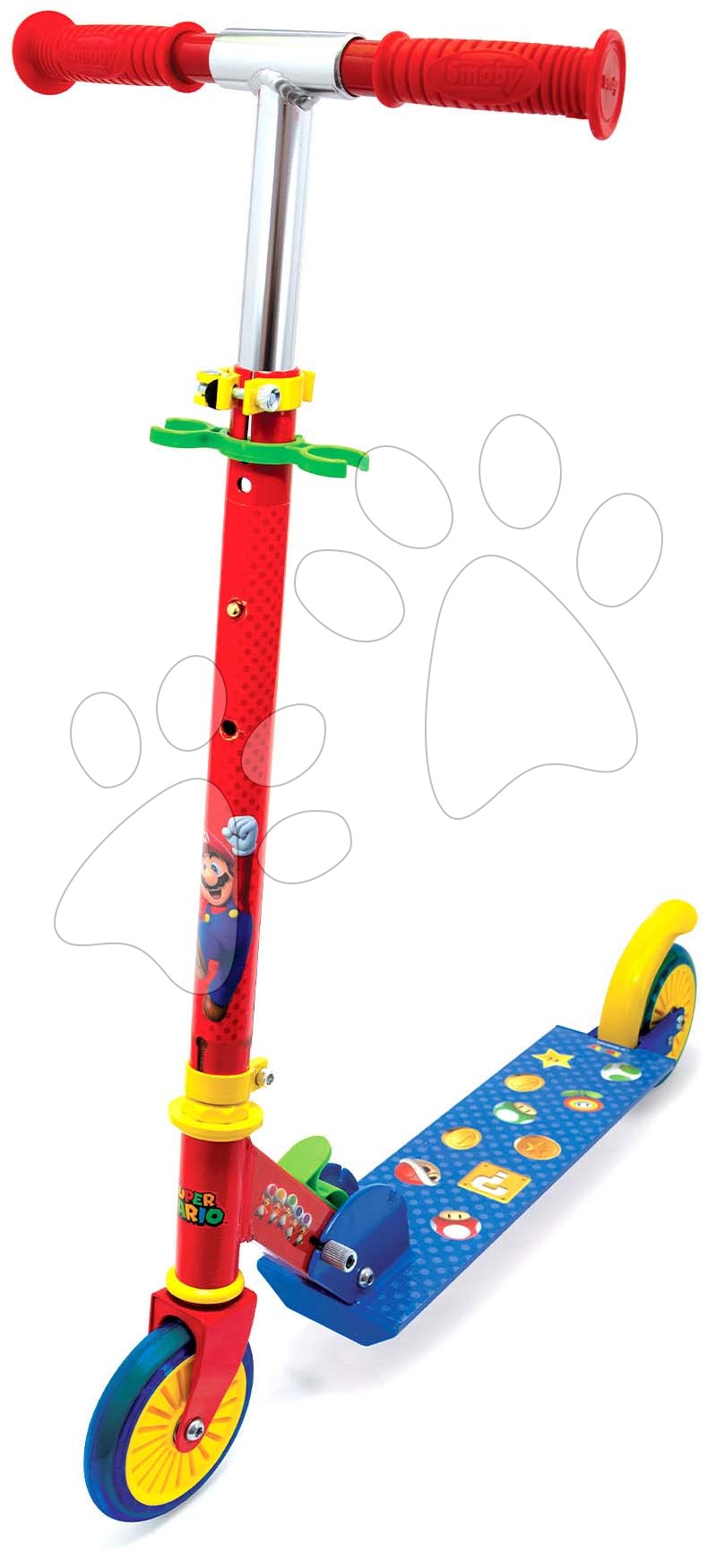 Kétkerekű roller Super Mario Smoby összecsukható fékkel magasságilag állítható max. 83 cm 5 évtől Kétkerekű roller Super Mario Smoby összecsukható fékkel magasságilag állítható max. 83 cm 5 évtől