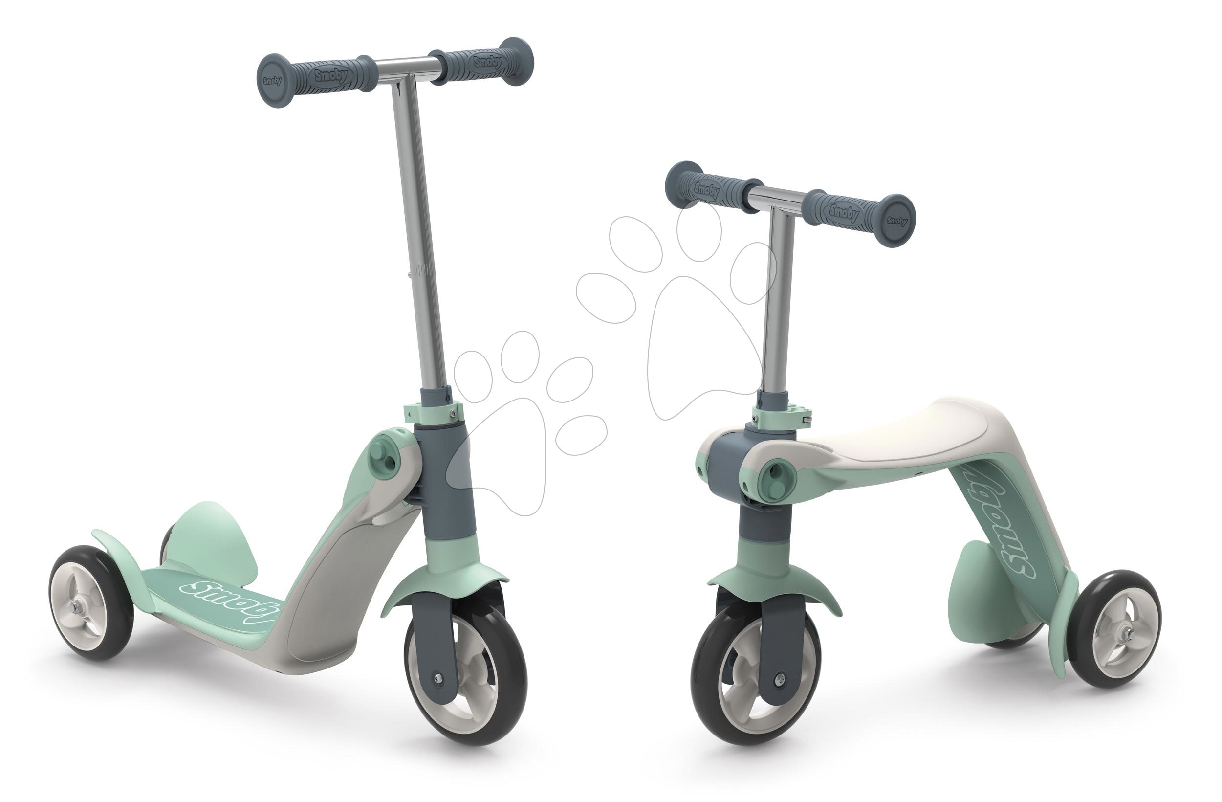 Koloběžka&odrážedlo Reversible Switch 2v1 Scooter Smoby tříkolová s tichým chodem a výška rukojeti 53/63 cm nosnost 20 kg od 18 měsíců