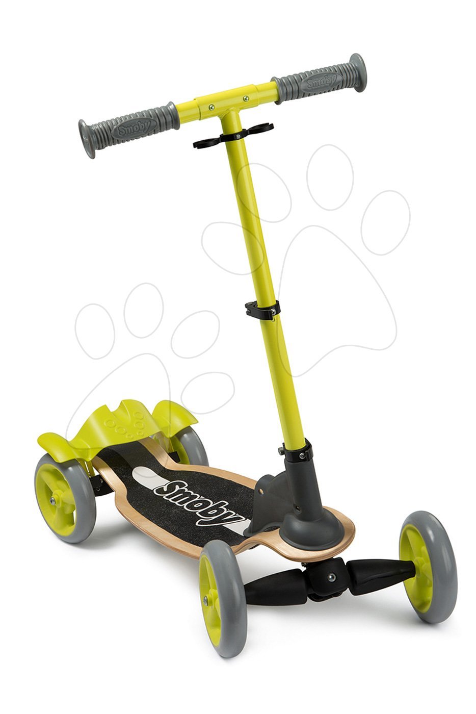 Dřevěná koloběžka čtyřkolová Wooden Scooter Smoby s intuitivním ovládáním a výškově nastavitelná od 5 let