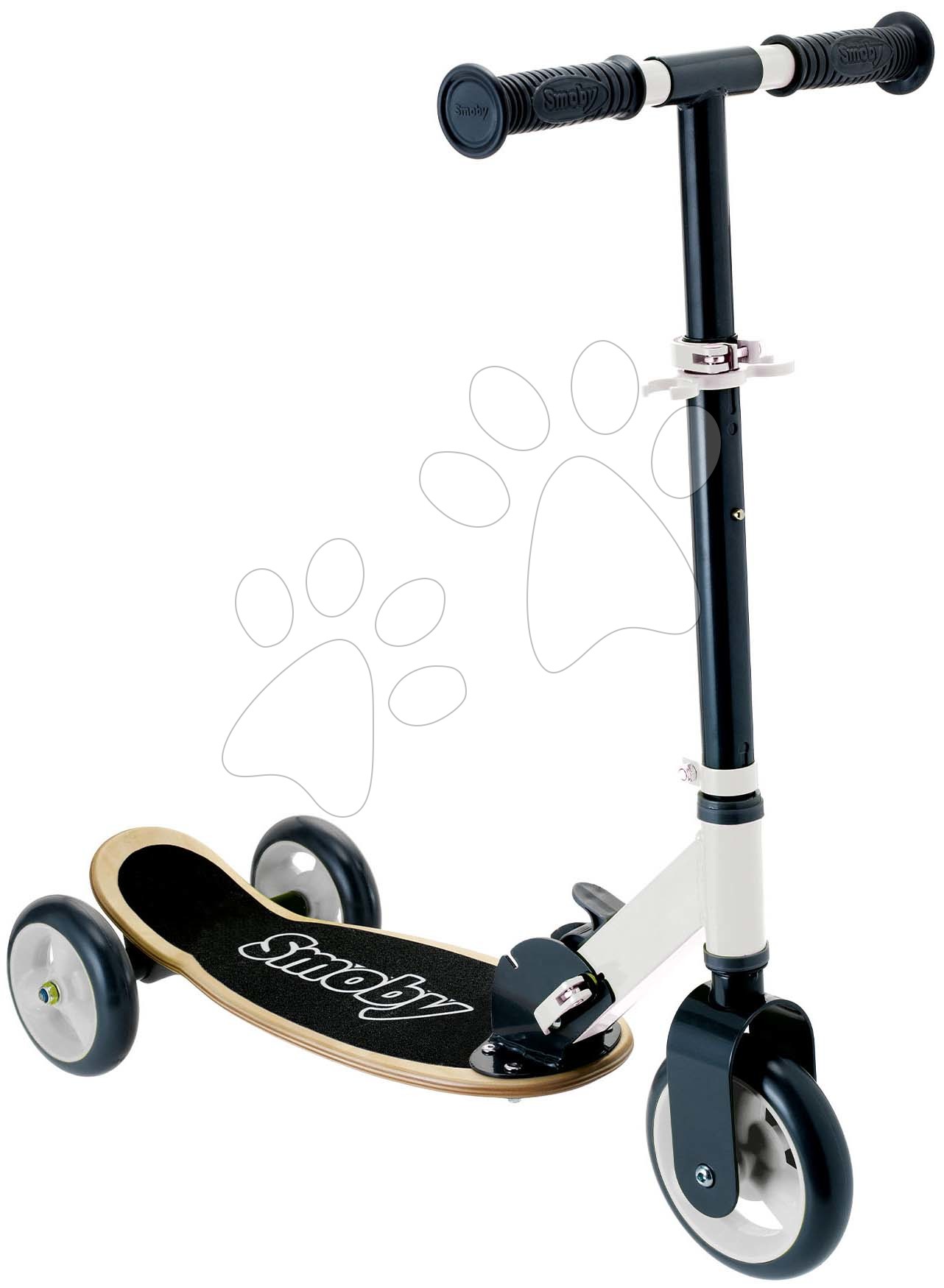 Dřevěná koloběžka tříkolová Wooden 3W Foldable Scooter Black Smoby skládací a výškově nastavitelná