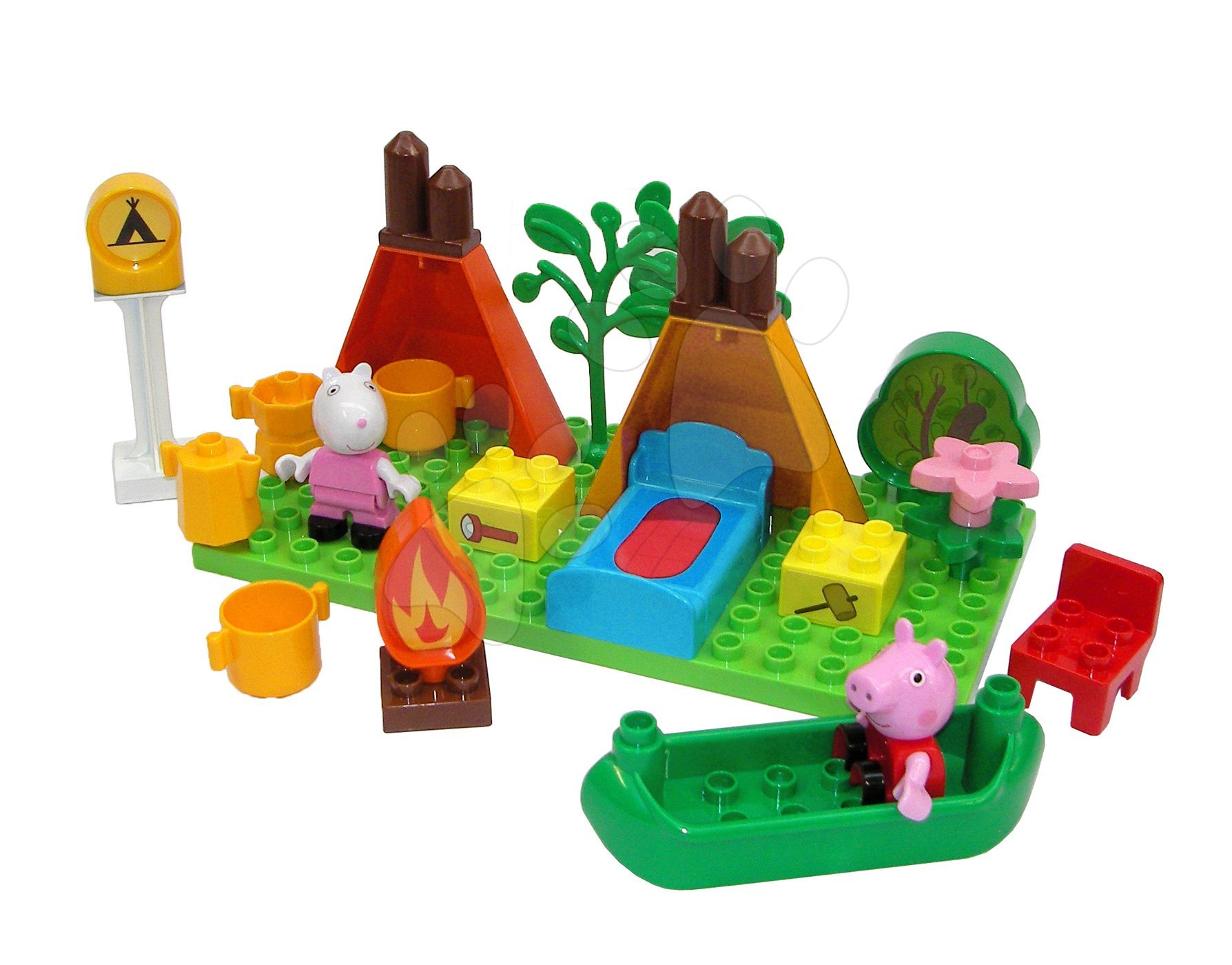 Építőjáték Peppa Pig Camping szett PlayBIG Bloxx BIG 25 darabos természetben 2  figurával 1,5-5 éves korosztálynak