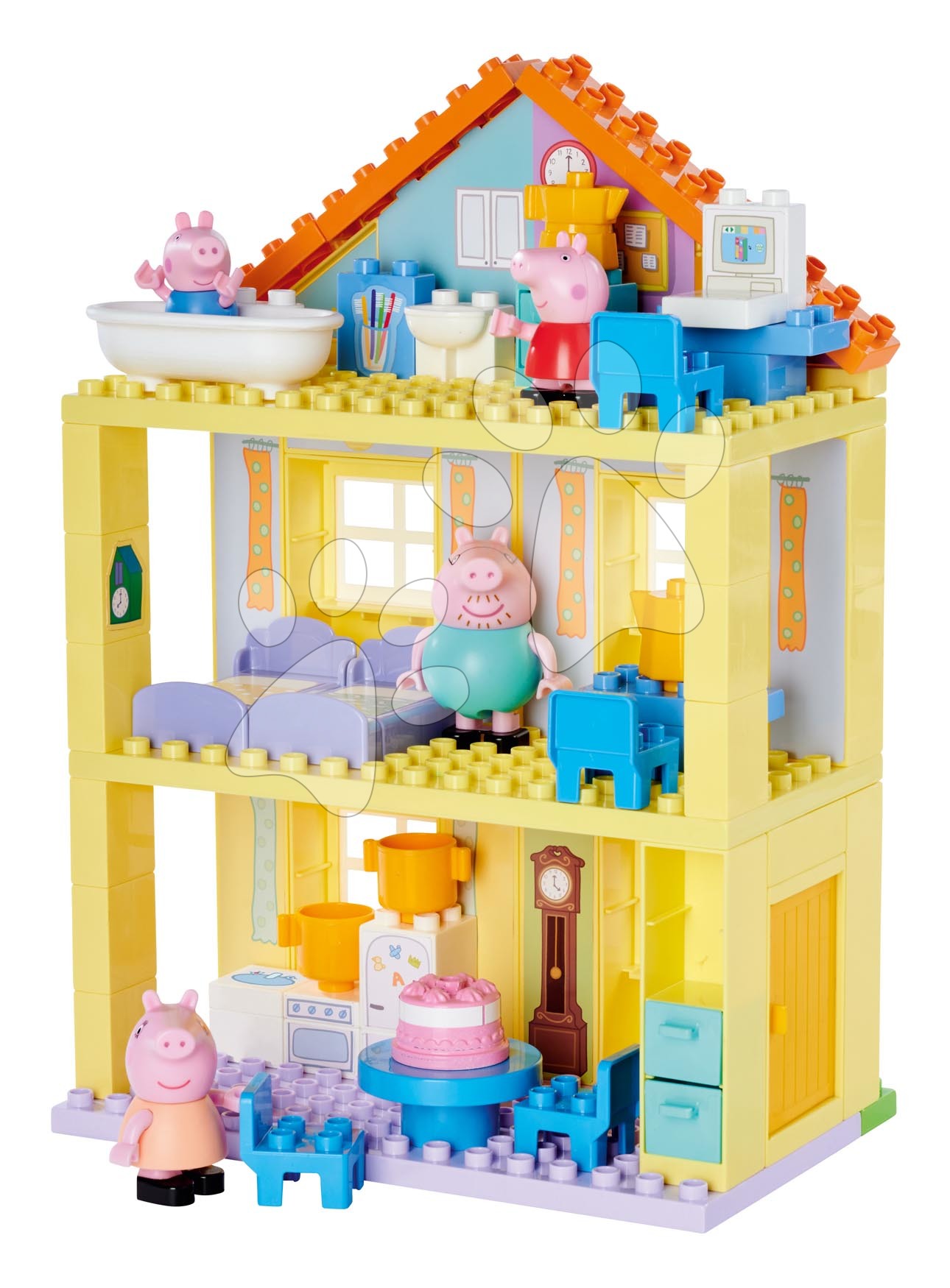 Stavebnice ako LEGO - Stavebnica Peppa Pig Family House PlayBig Bloxx BIG so 4 figúrkami a 3 poschodiami 86 dielov od od 1,5-5 rokov