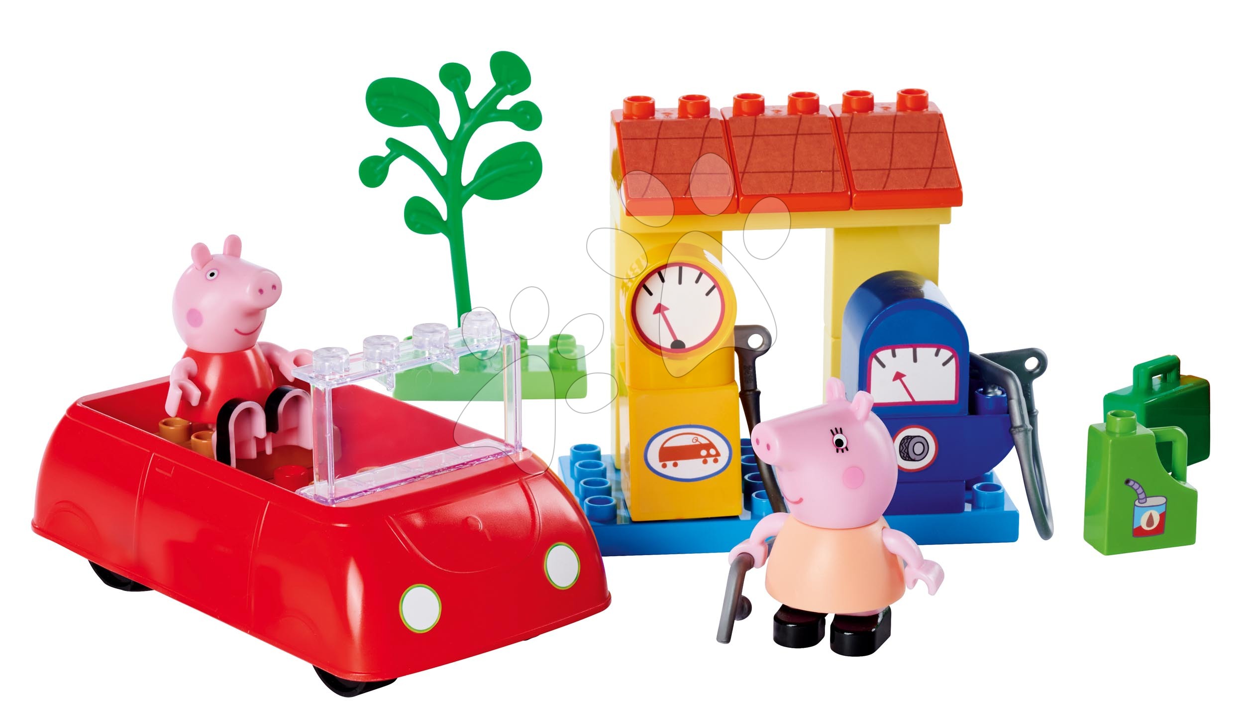 Építőjátékok BIG-Bloxx mint lego - Építőjáték Peppa Pig Family Car PlayBig Bloxx BIG 2 figurával autóban a benzinkúton 28 darabos 1,5-5 évesnek
