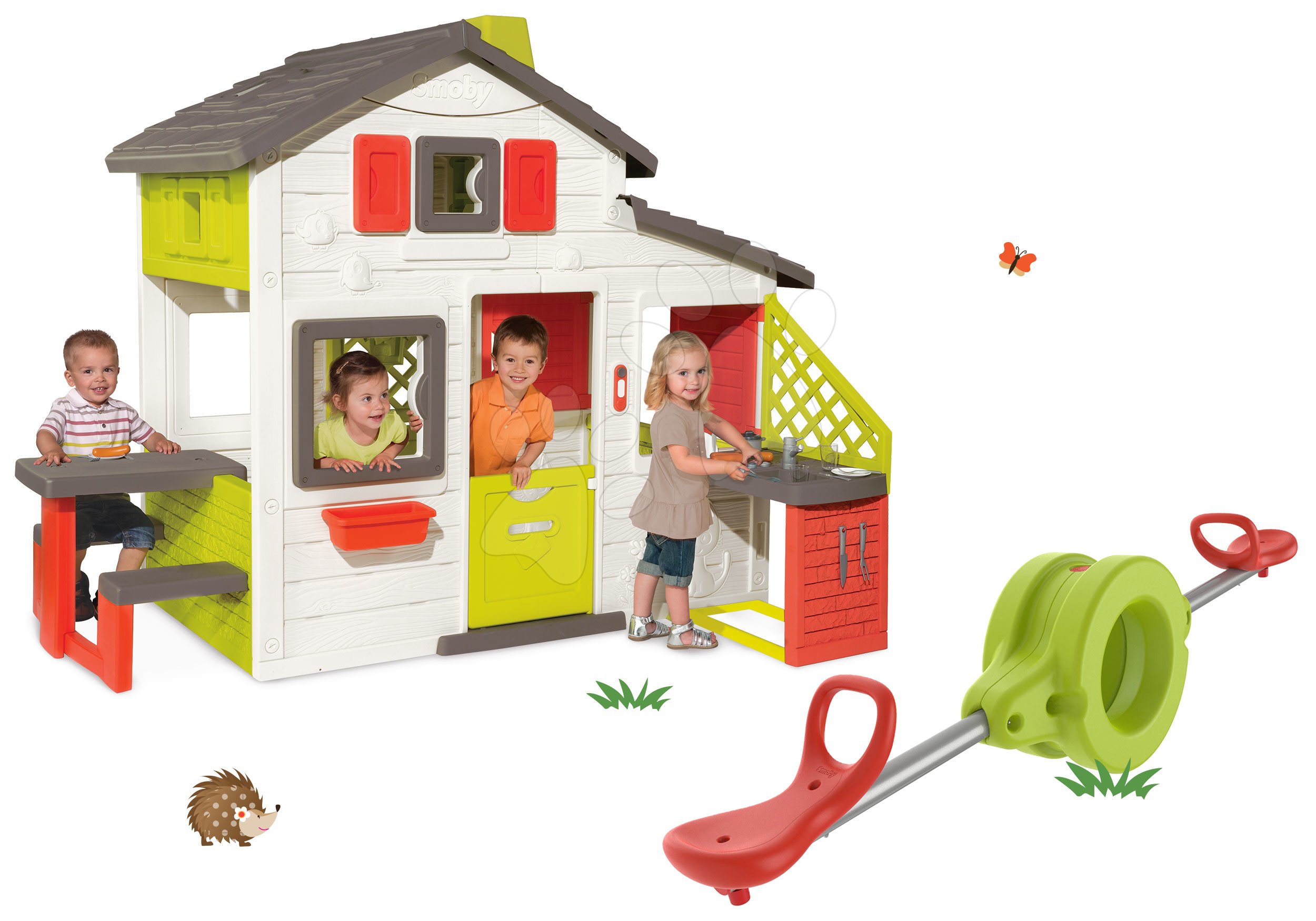 Spielhäuser mit Schaukel - Set Spielhaus der Freunde von Smoby mit Spielküche und doppelseitiger Schaukel 360 ° Drehung mit Wasserdüse