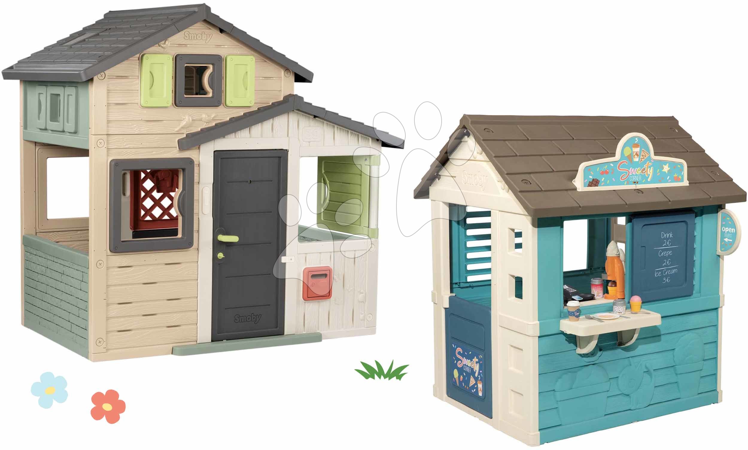 Set domček Priateľov s plnými dverami a bufet Friends Evo Life Playhouse Smoby so zmrzlinárňou rozšíriteľný