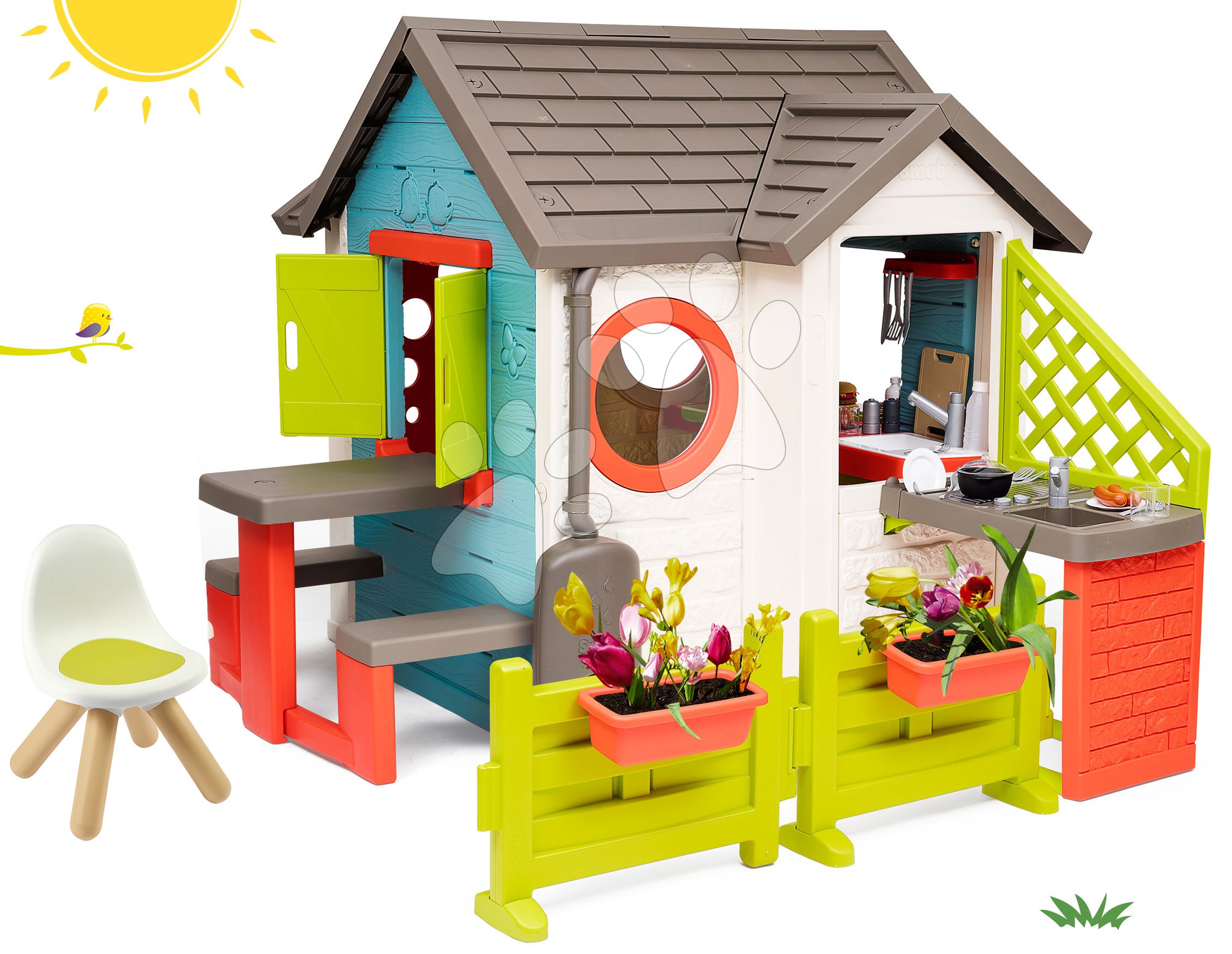 Domčeky pre deti - Domček so záhradnou reštauráciou Chef House DeLuxe Smoby s nadstavbovým riešením a stoličkou