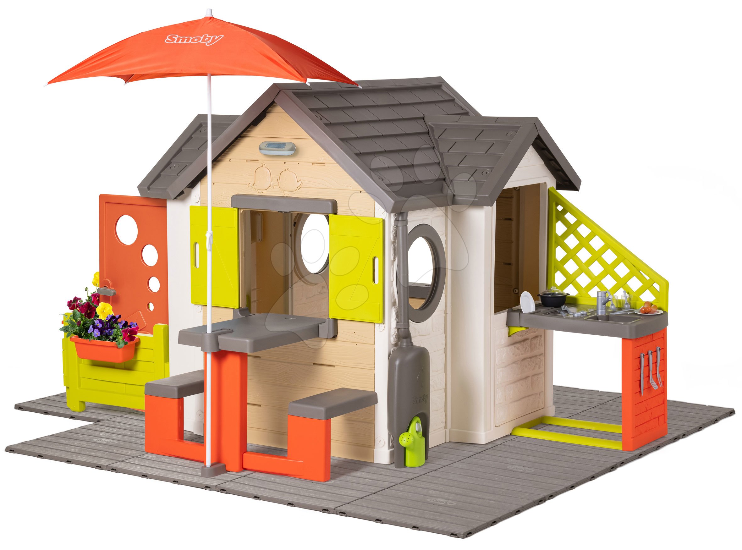 Domečky pro děti - Domeček přírodní My New House Smoby rozšiřitelný s podlahou a komplet výbavou od 24 měsíců
