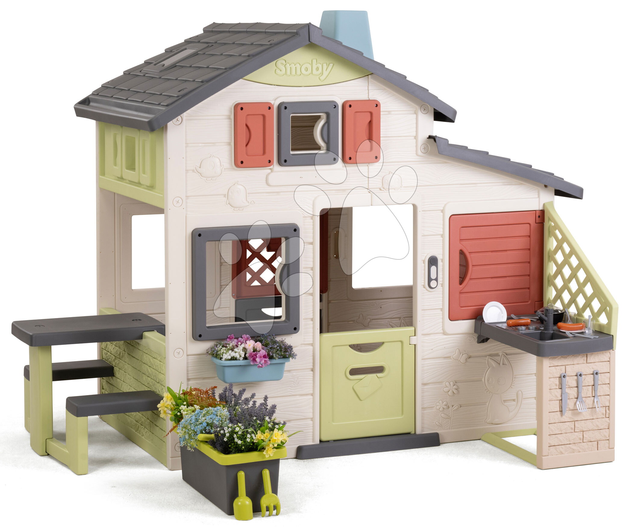 Domček Priateľov s veľkým kvetináčom Friends House Life Smoby rozšíriteľný s UV filtrom