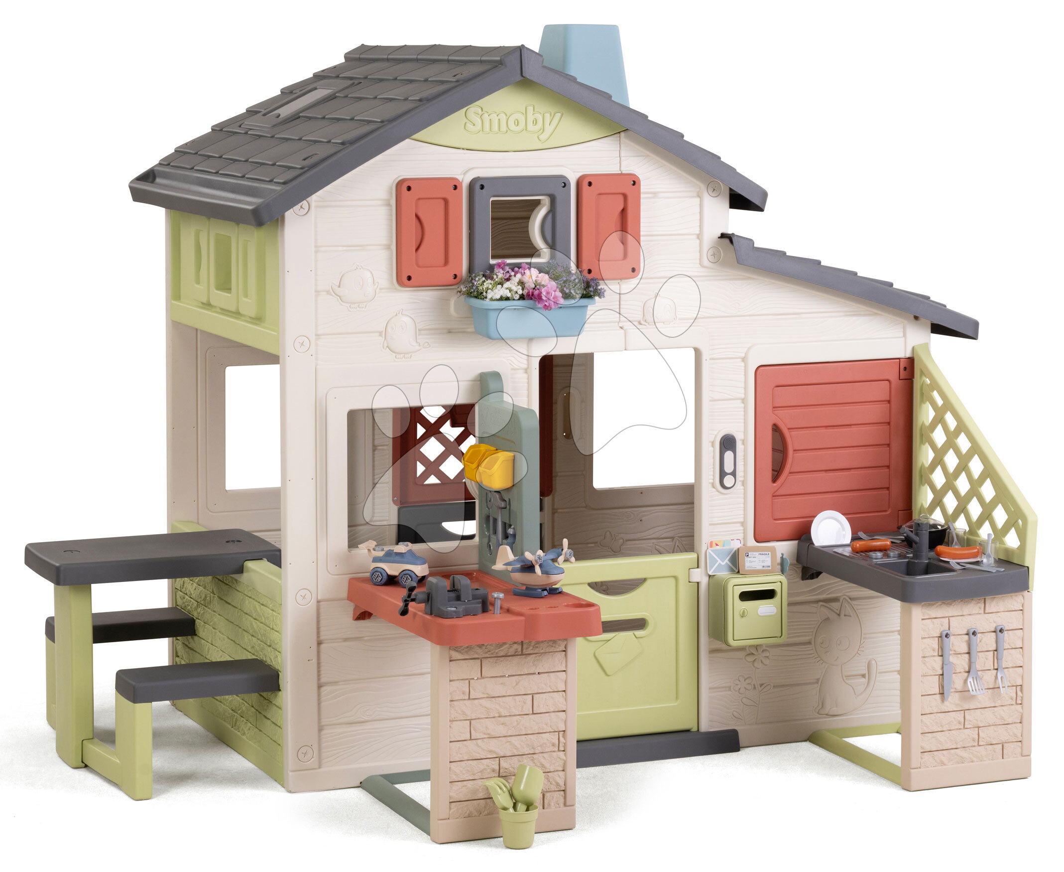 Domček Priateľov s kvetináčom nad vchodom Friends House Life Smoby rozšíriteľný s UV filtrom