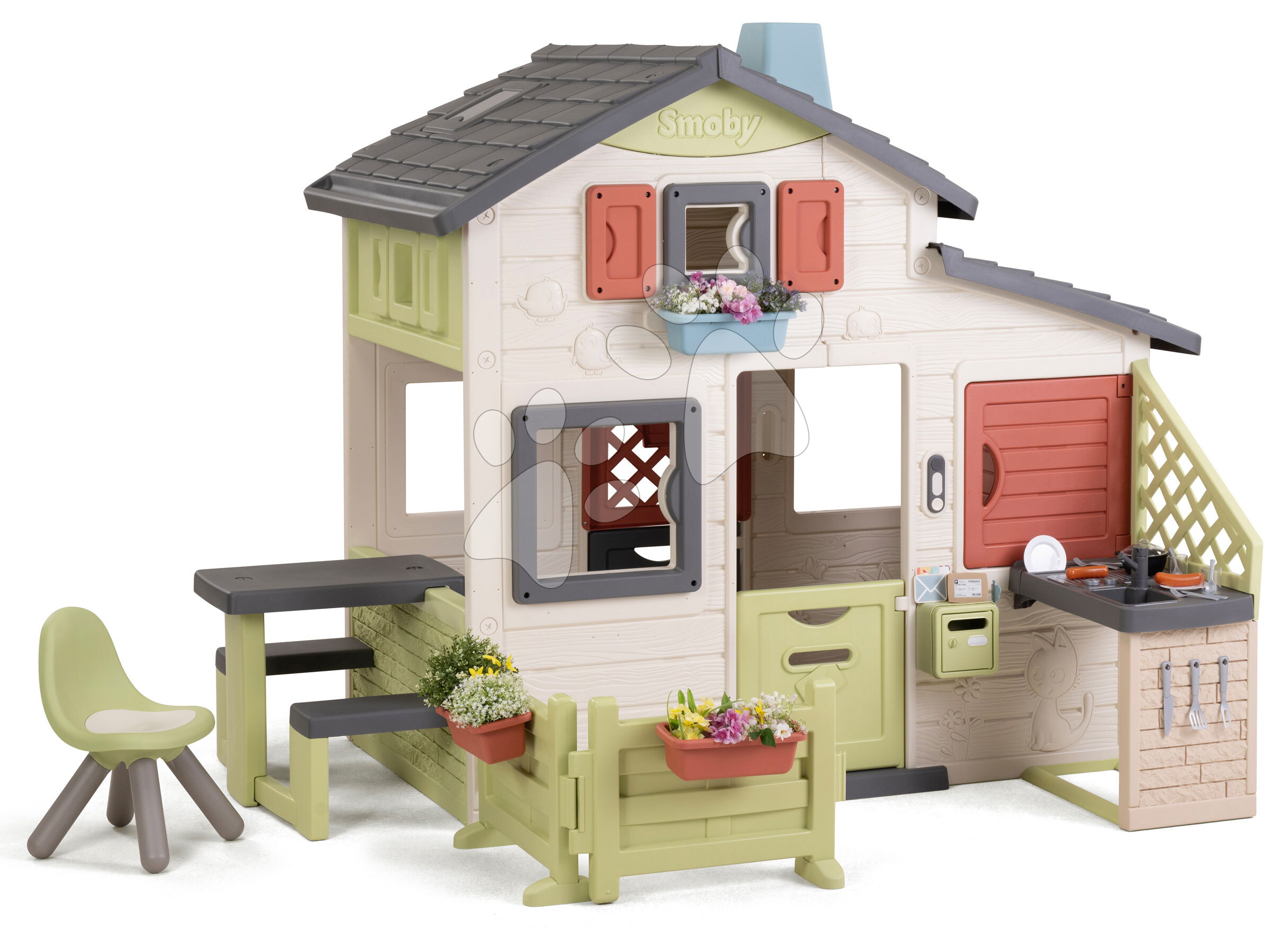 Domček Priateľov s posedením pre záhradníka Friends House Life Smoby rozšíriteľný s UV filtrom