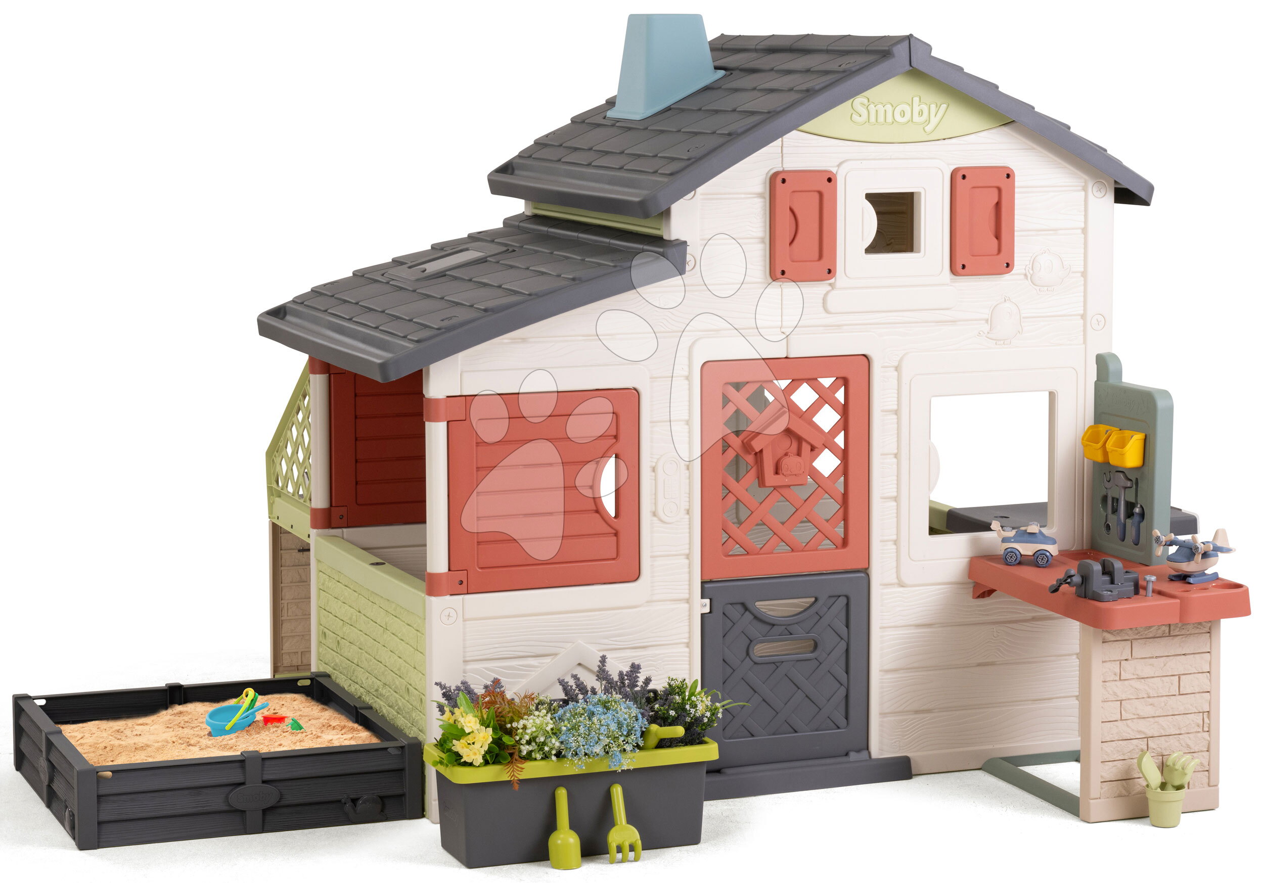 Domček Priateľov s kvetináčom pri pieskovisku Friends House Life Smoby rozšíriteľný s UV filtrom