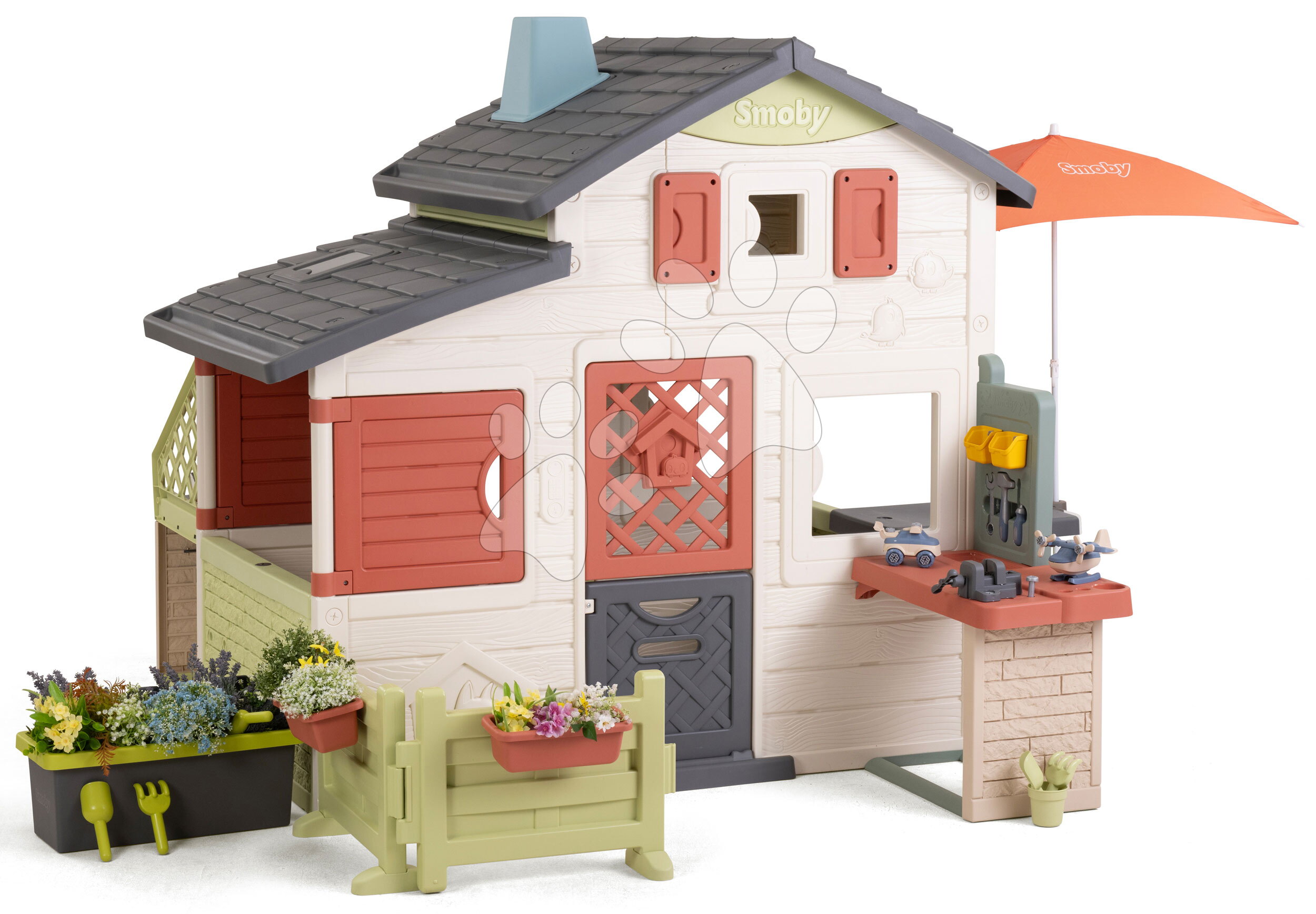 Domček Priateľov s dielňou pri zadnom vchode Friends House Life Smoby rozšíriteľný s UV filtrom