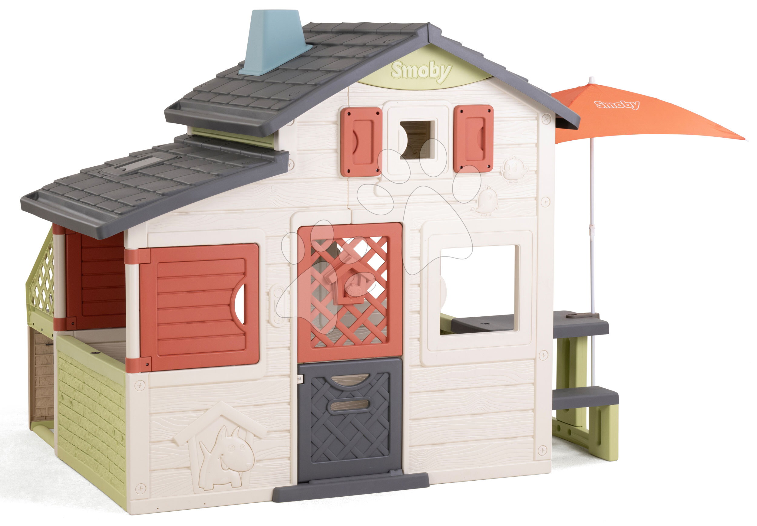 Domček Priateľov so stolíkom pod slnečníkom Friends House Life Smoby rozšíriteľný s UV filtrom