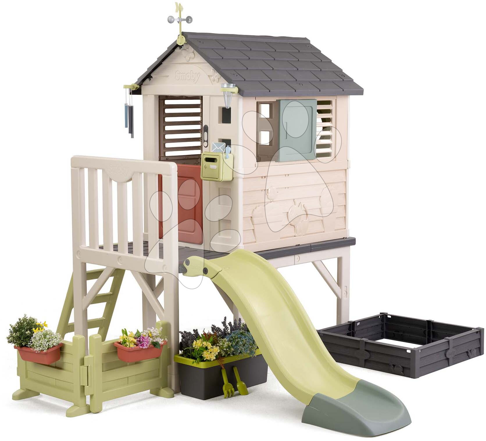 Domček na pilieroch s výhľadom na záhradku House On Stilts Life Smoby so šmykľavkou a UV filtrom