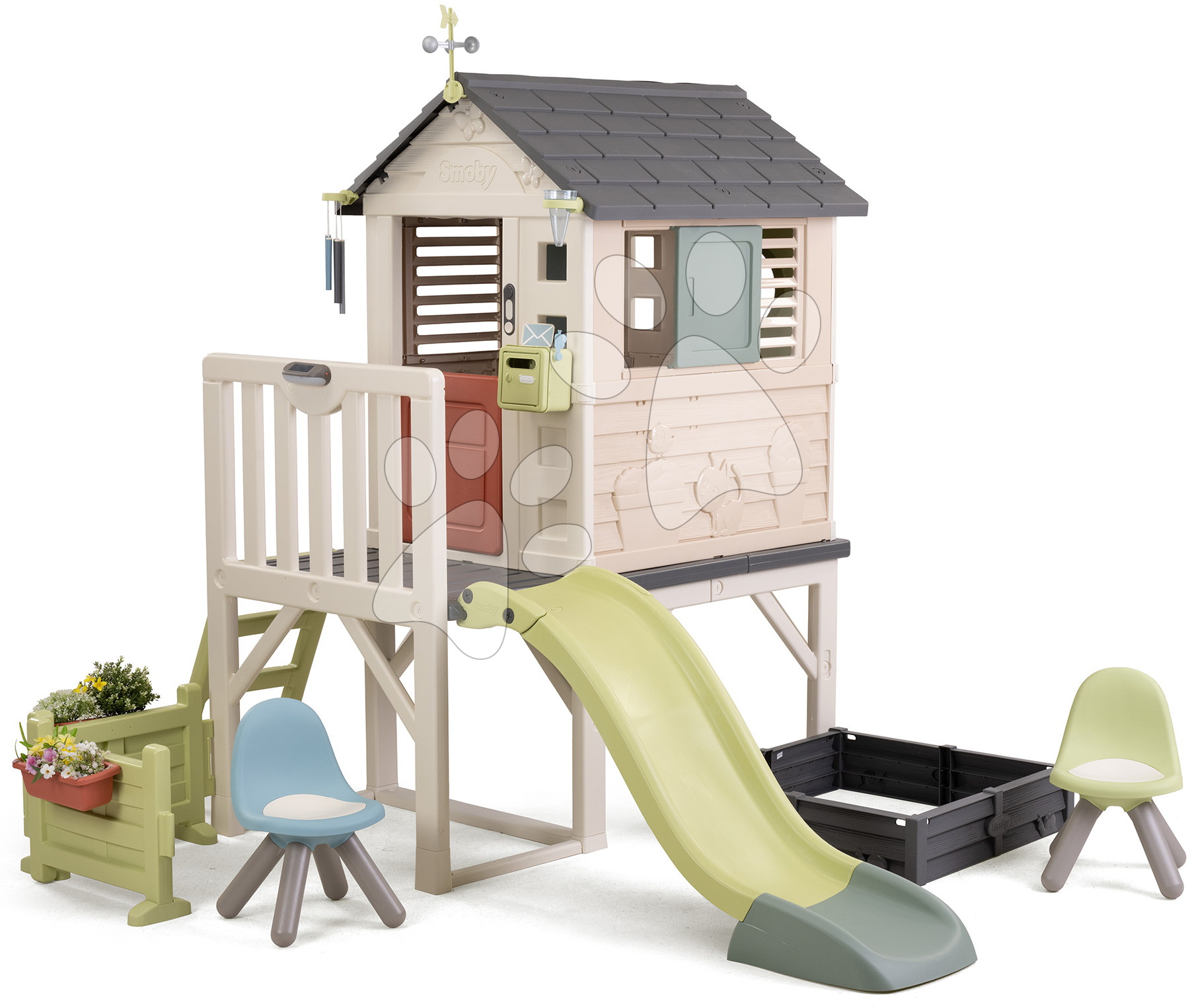 Domček na pilieroch s posedením pri pieskovisku House On Stilts Life Smoby so šmykľavkou a UV filtrom