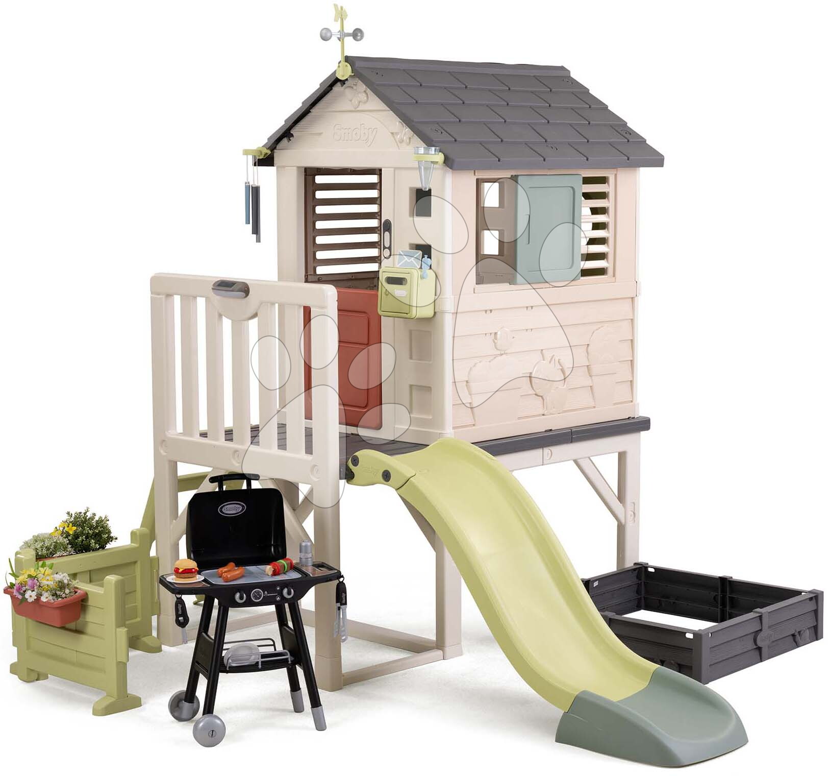 Domček na pilieroch s grilom House On Stilts Life Smoby so šmykľavkou a UV filtrom