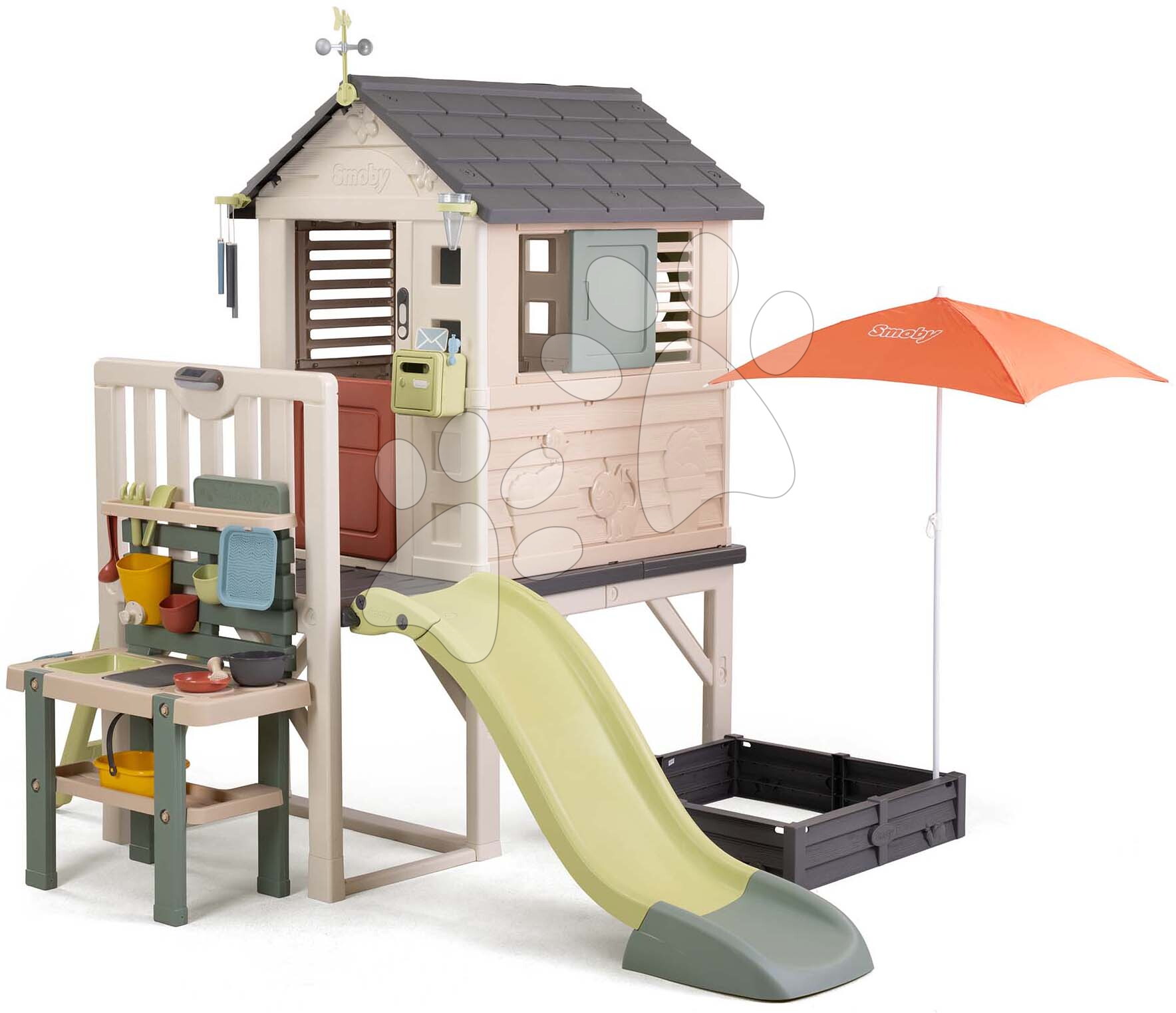 Domček na pilieroch s pieskoviskom pre záhradníka House On Stilts Life Smoby so šmykľavkou a UV filtrom
