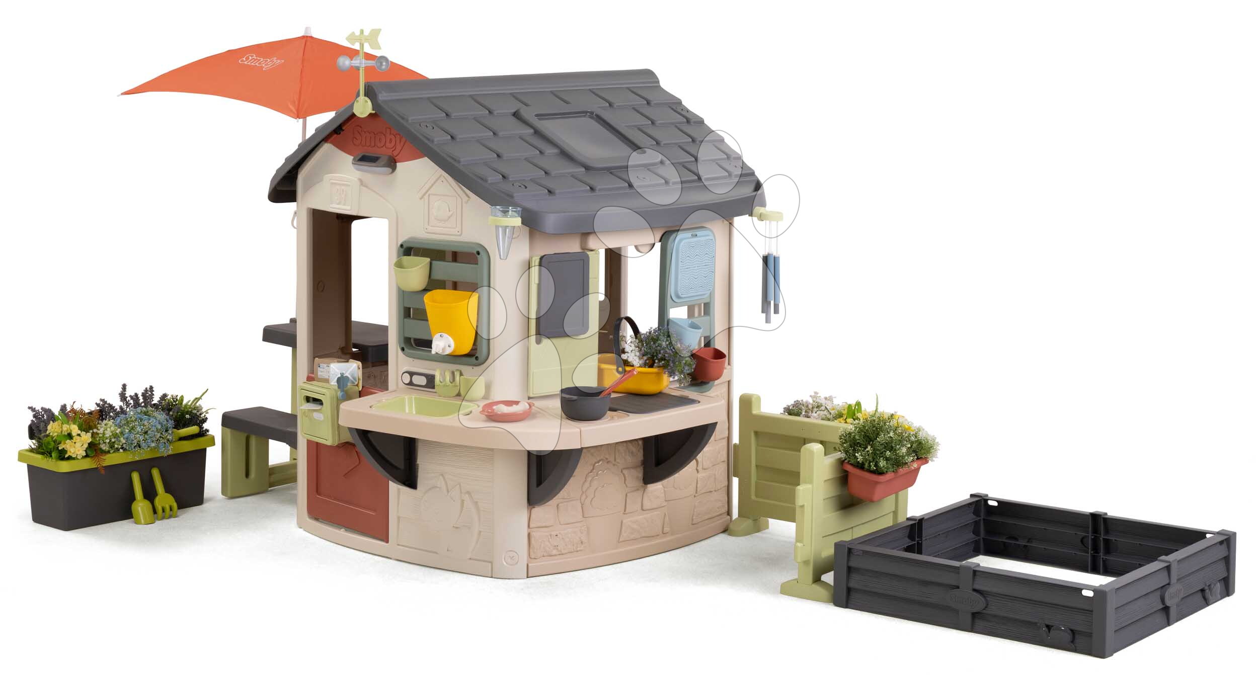 Domček s pieskoviskom Mud Cooking House Life Smoby s pracovným pultom rozšíriteľný s UV filtrom od 24 mes SM810303-C