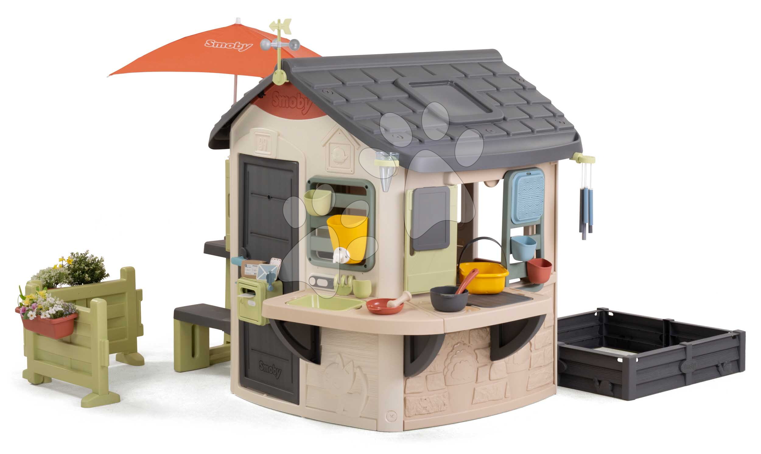 Domček s výhľadom na záhradku Mud Cooking House Life Smoby s pracovným pultom rozšíriteľný s UV filtrom od 24 mes