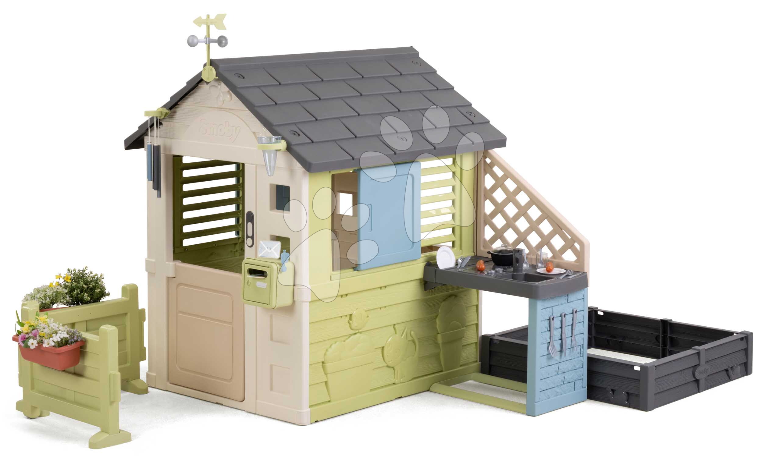 Domček s pieskoviskom Pretty Playhouse&Kitchen Life Smoby s kuchynkou rozšíriteľný s UV filtrom od 24 mes