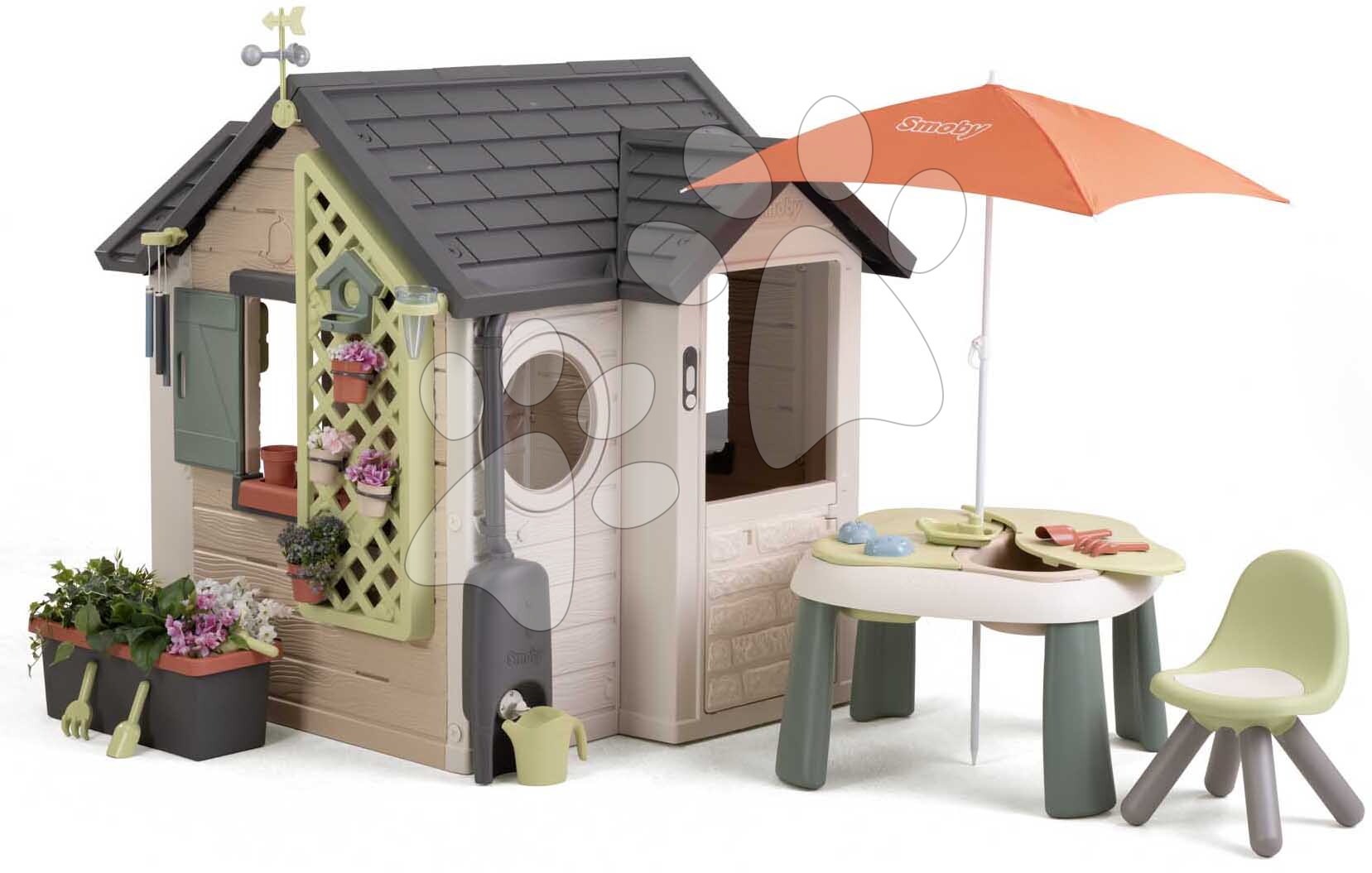 Domček Záhradník s pieskoviskom pod slnečníkom Garden House Life Smoby s odkvapom rozšíriteľný s UV filtrom od 24 mes