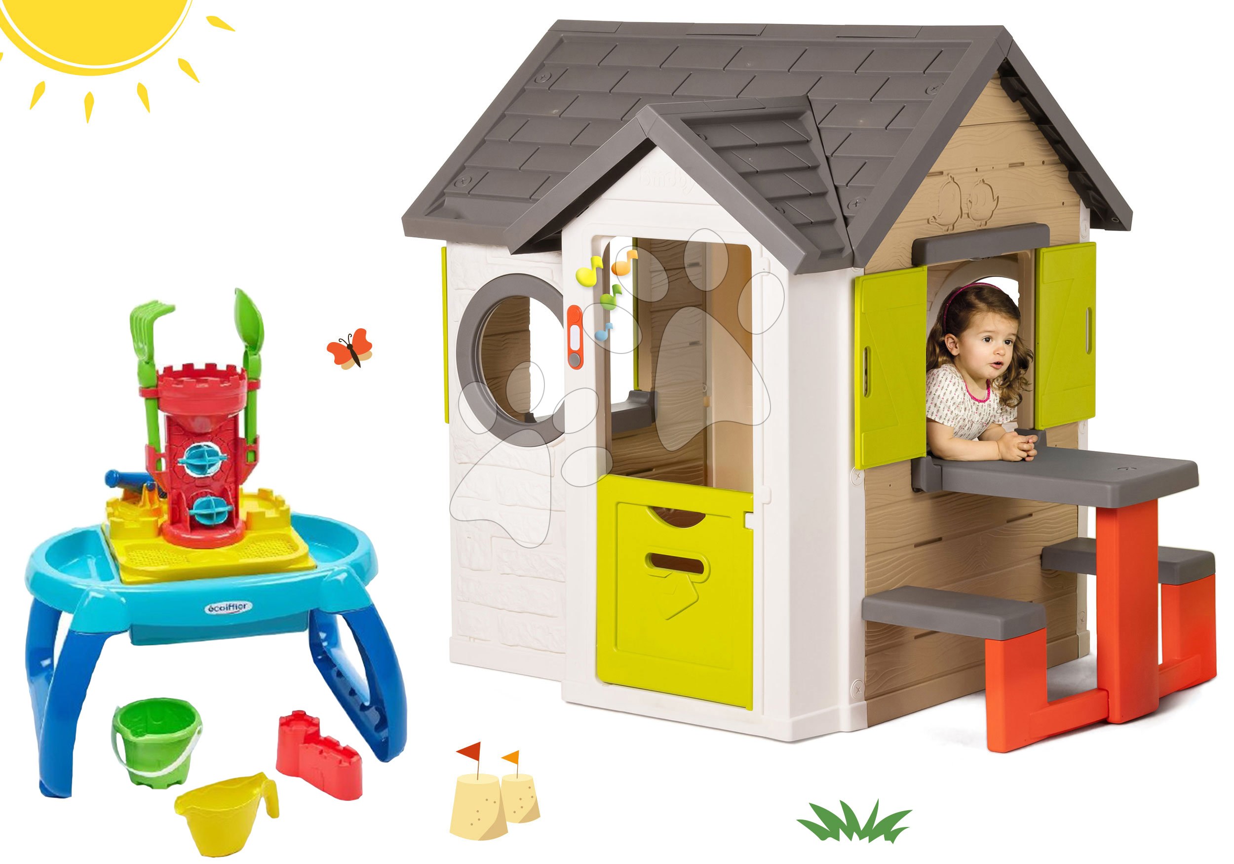 Smoby set detský domček My House Smoby so zvončekom a pieskovisko stolík na vodu a piesok s doplnkami 810401-15