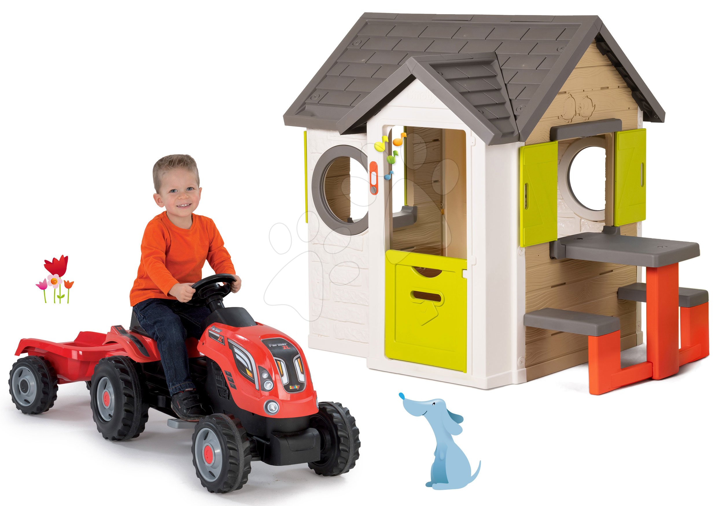 Smoby set domček My House a červený šliapací traktor Farmer XL 810401-8
