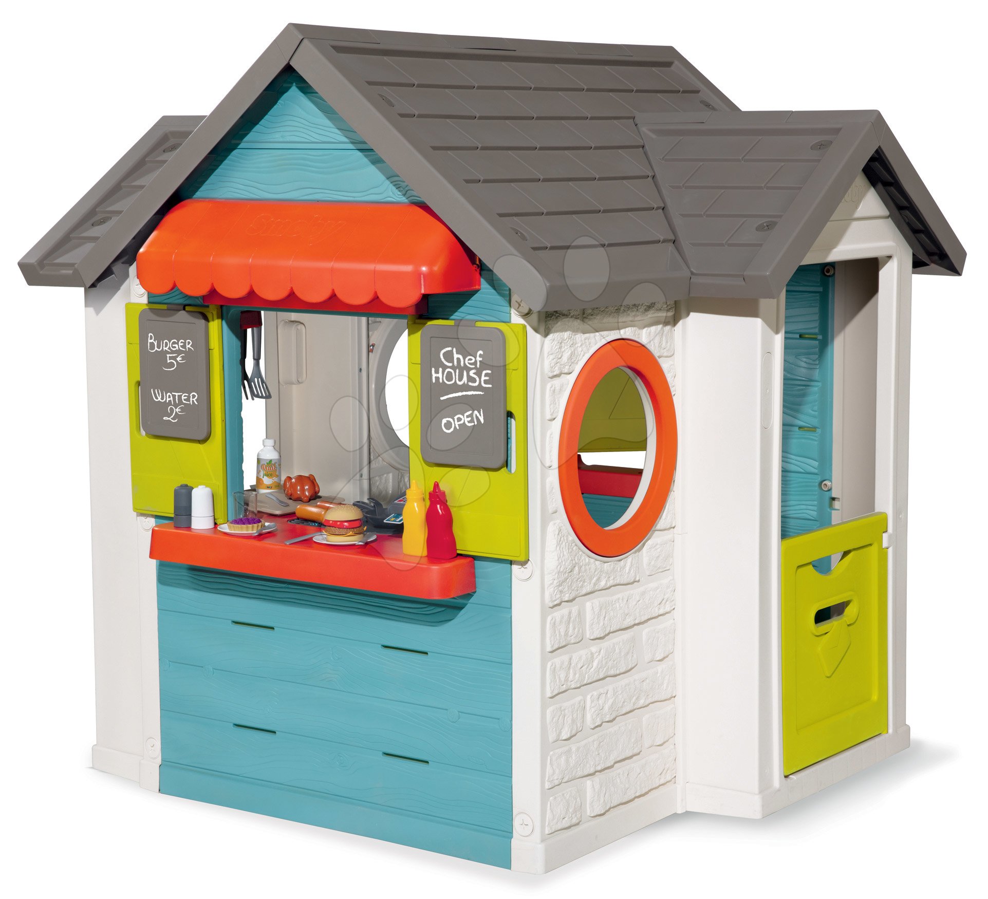 Kerti játszóházak gyerekeknek - Házikó kerti büfével Chef House Smoby pénztárgéppel felszerelt konyhácskával és bolttal 38 kiegészítővel 2 évtől