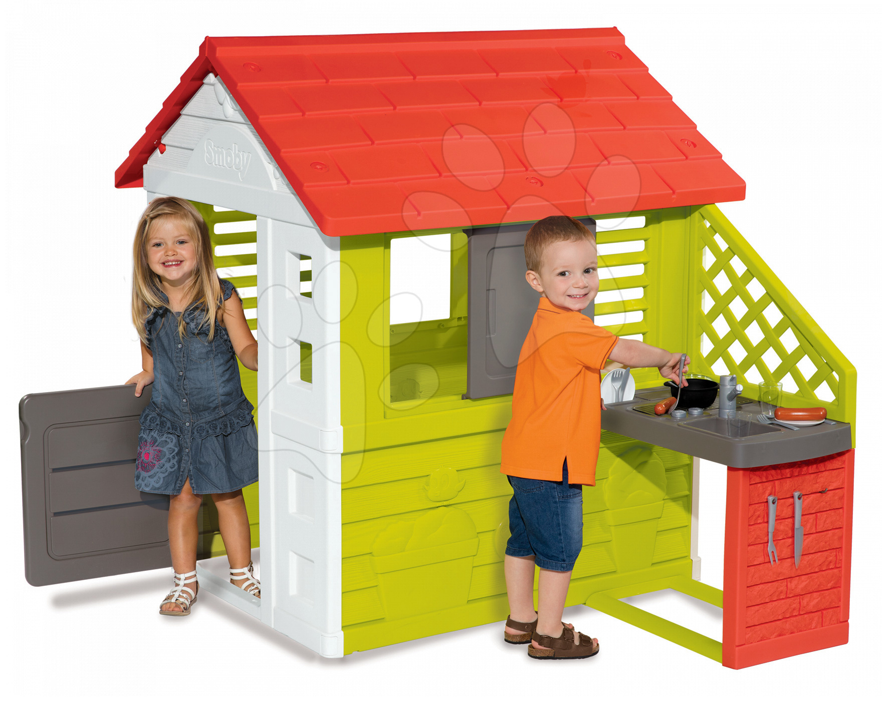 Căsuțe de grădină pentru copii  - Căsuţă Pretty Nature Smoby cu bucătărie mică de vară şi cu jaluzele de la 24 luni