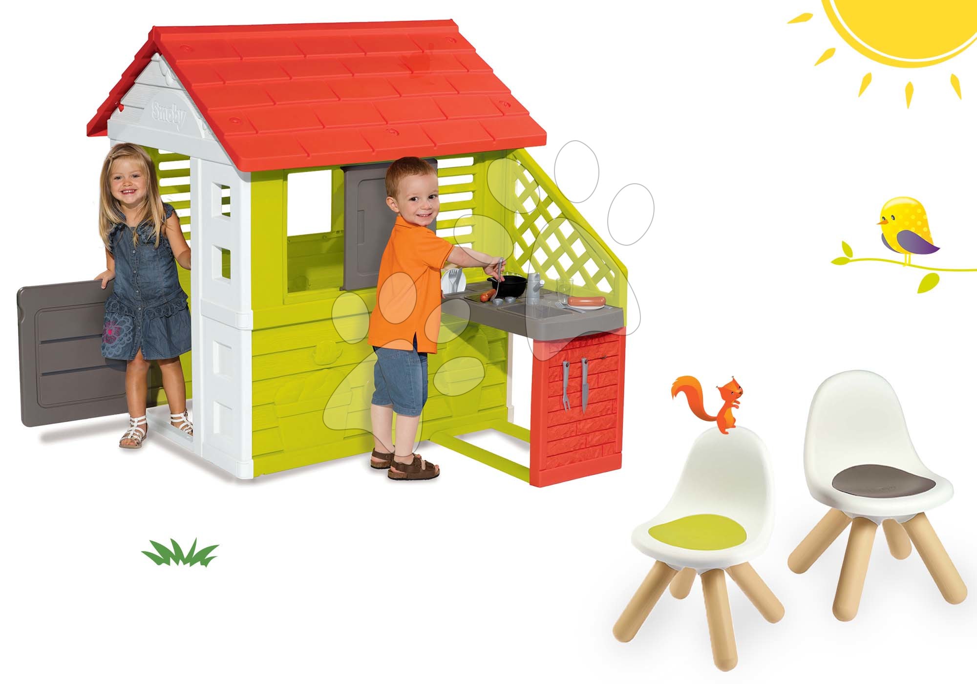 Domčeky s nábytkom - Set domček Pretty Nature Smoby s letnou kuchynkou a 2 stoličky KidChair od 24 mes