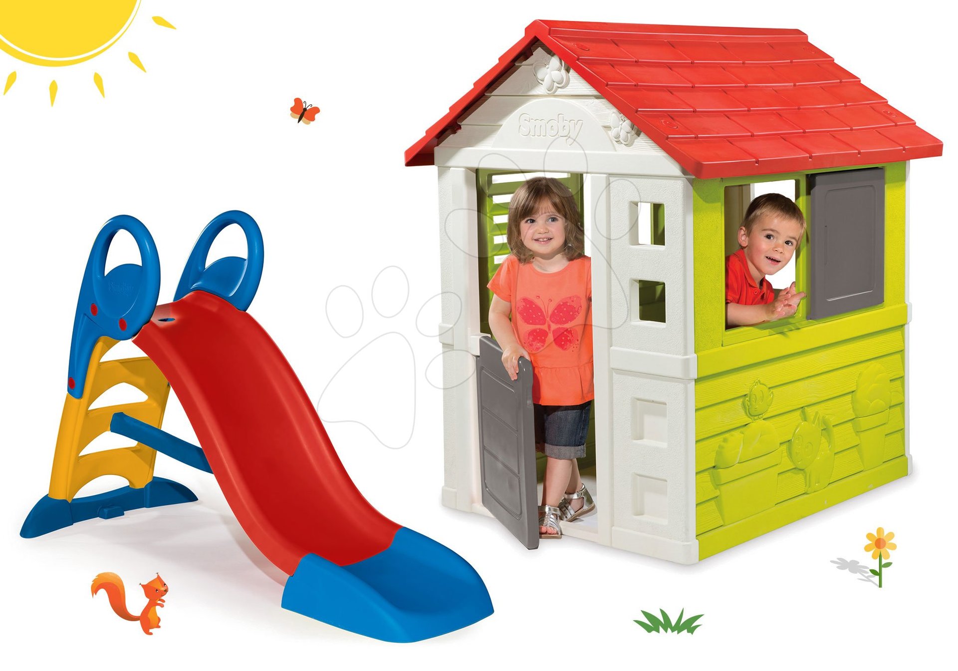 Smoby set domček Nature so zasúvacou okenicou a šmykľavka Toboggan KS 810704-9