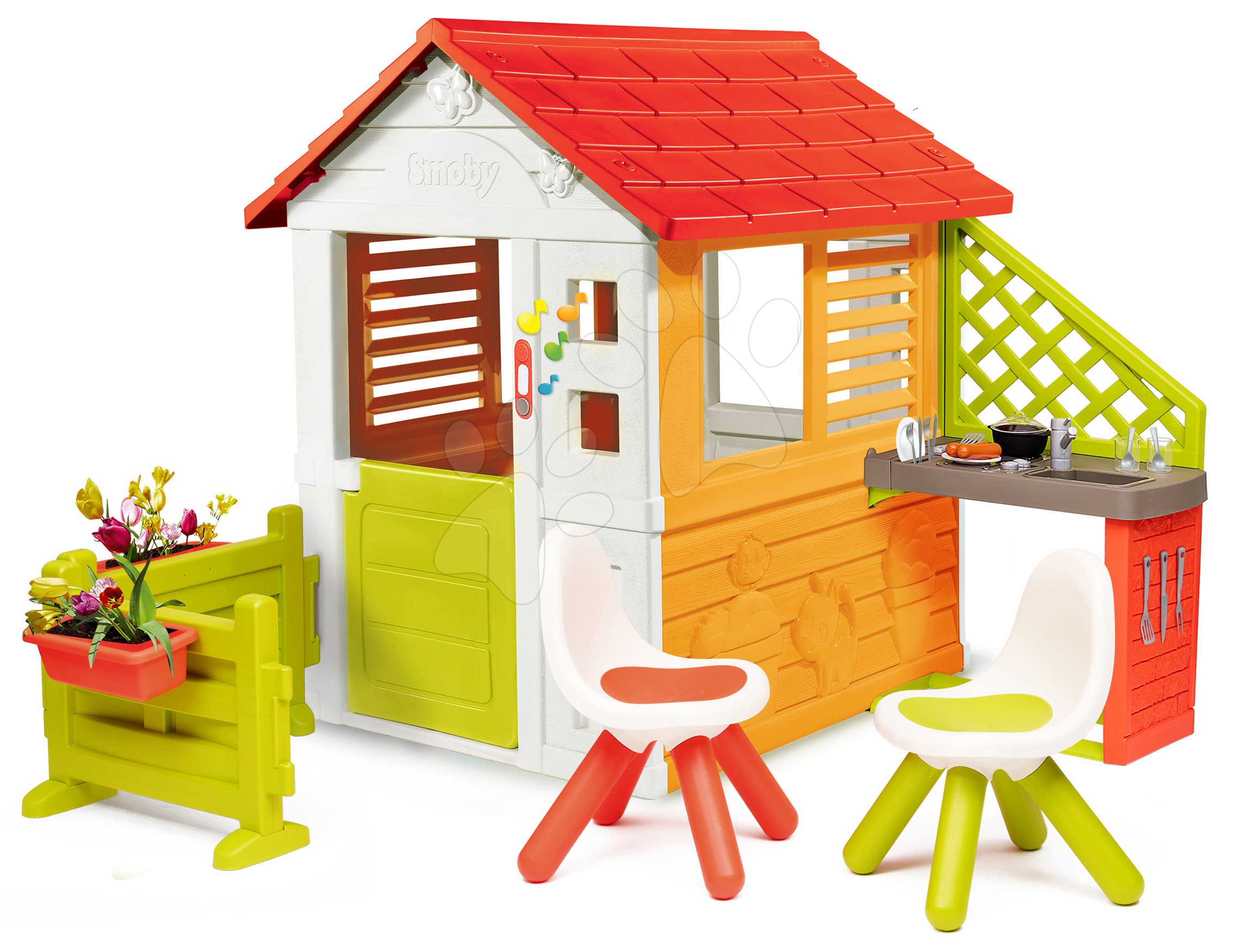 Domček Slniečko Sunny Smoby so zvončekom, kuchynkou a záhradka so stoličkami