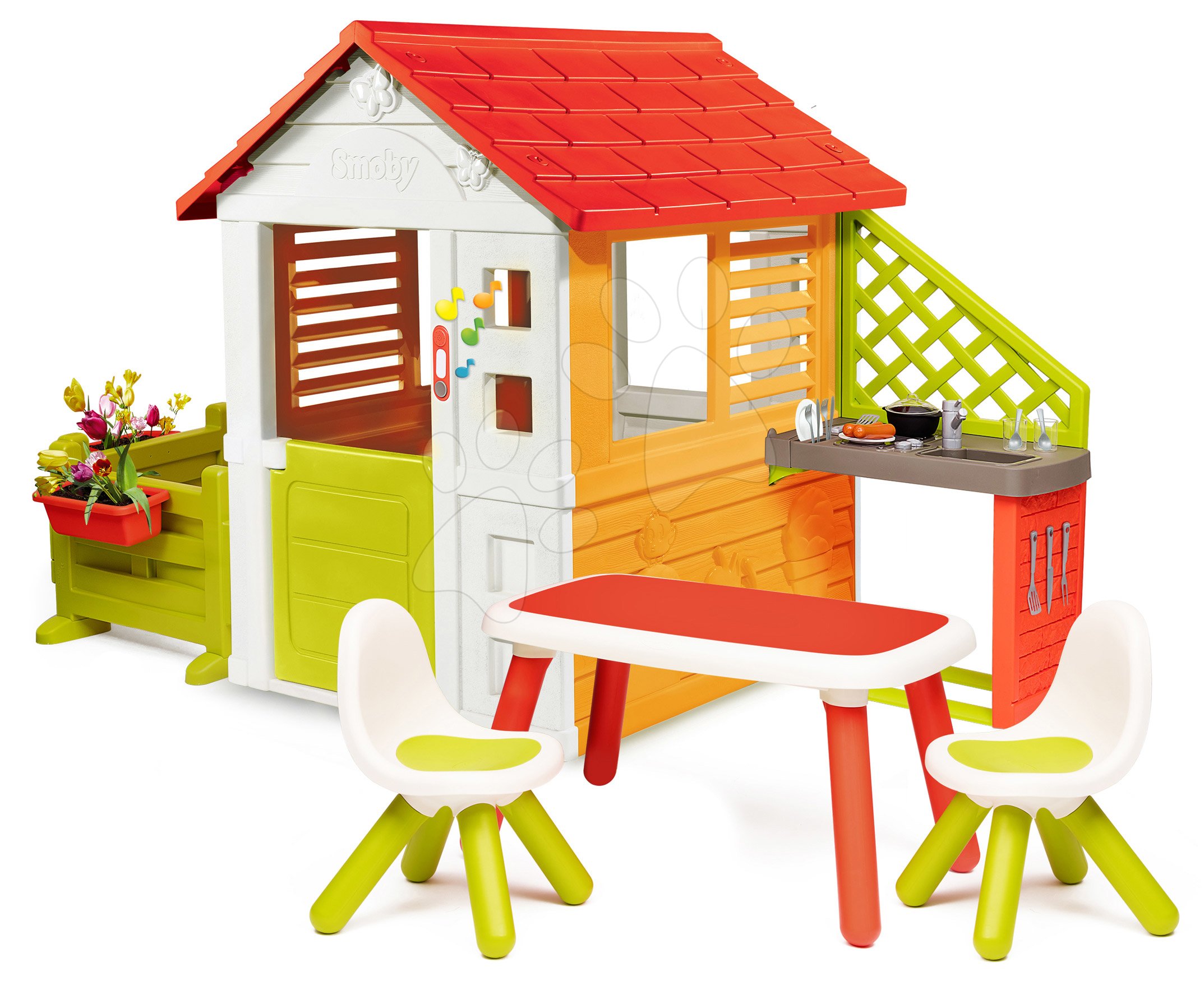 Domček Slniečko Sunny Smoby so zvončekom kuchynkou a záhradka so stolom a stoličkami od 24 mes