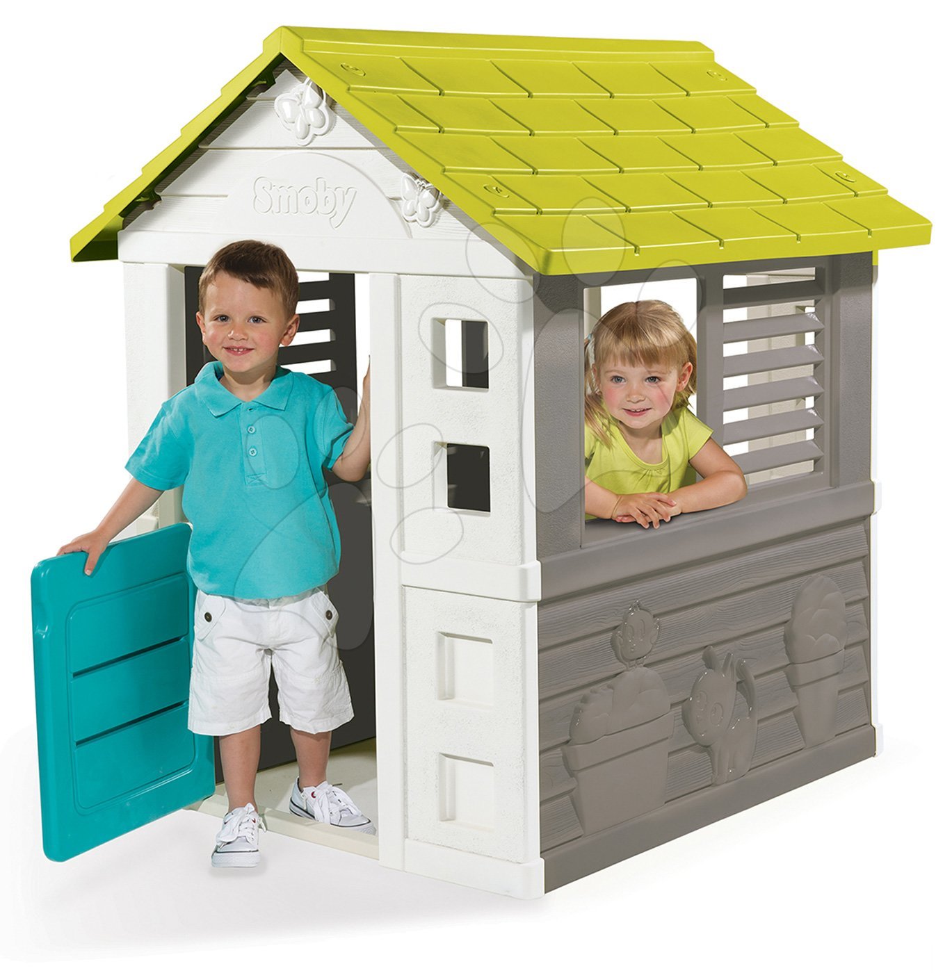 Domčeky pre deti - Domček Jolie Smoby modro-šedý s 3 oknami a 2 žalúziami s UV filtrom od 2 rokov