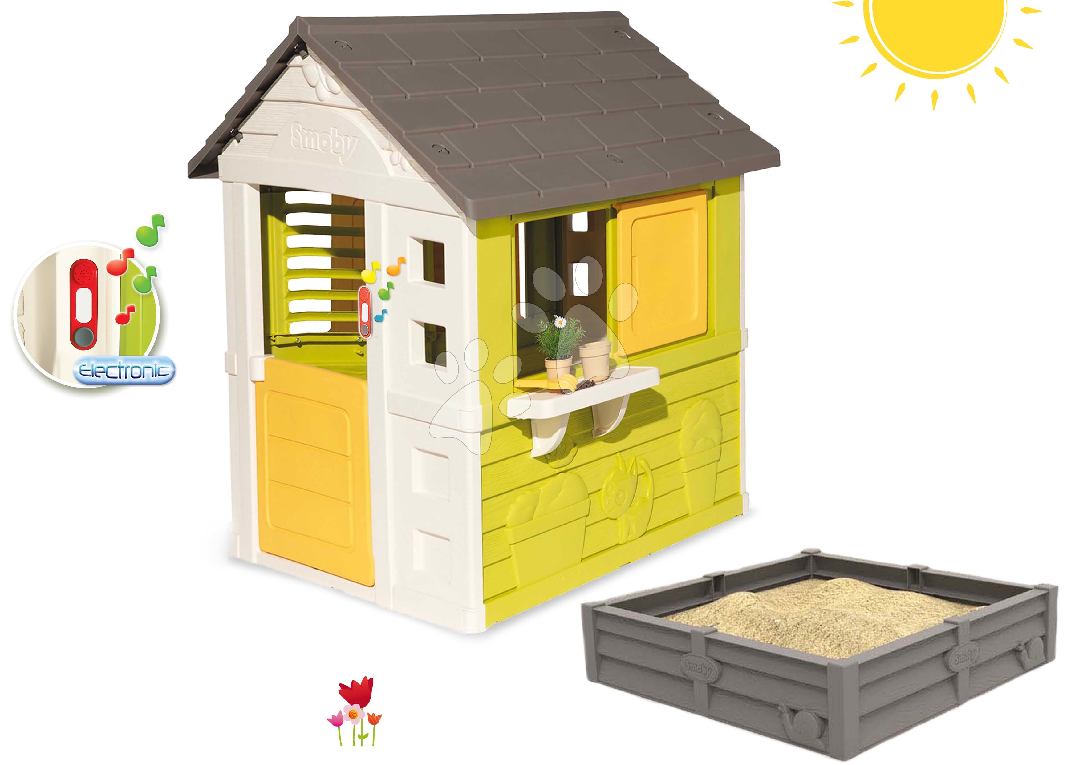 Spielhaus Pretty Sunny Flowers mit Glocke und Sandkasten Sm | Gartenspielgeräte